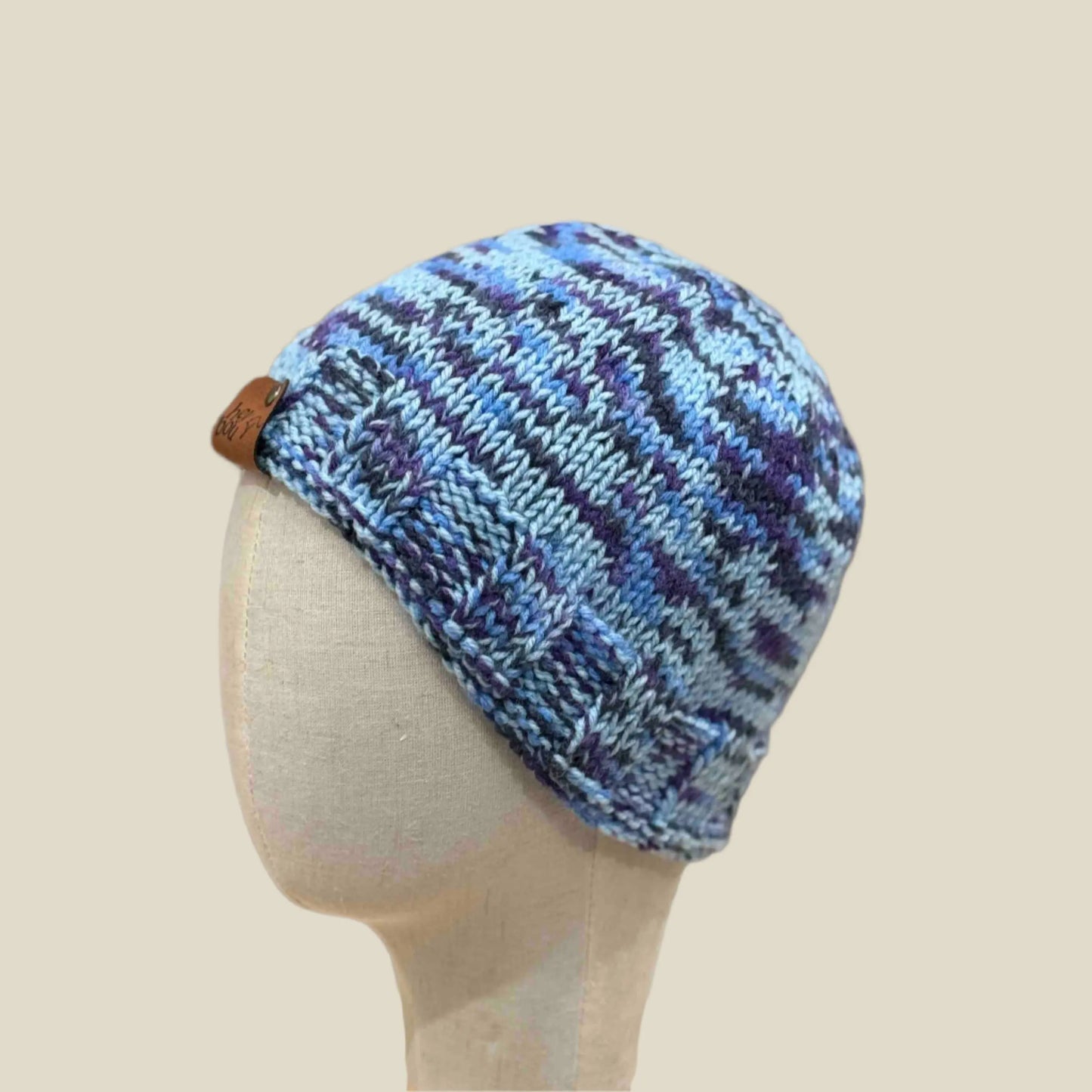 Multi Blues Purple Knitted 4cm Rib Adult Beanie 50-66cm H 19cm HeyBou - Made by Lisa