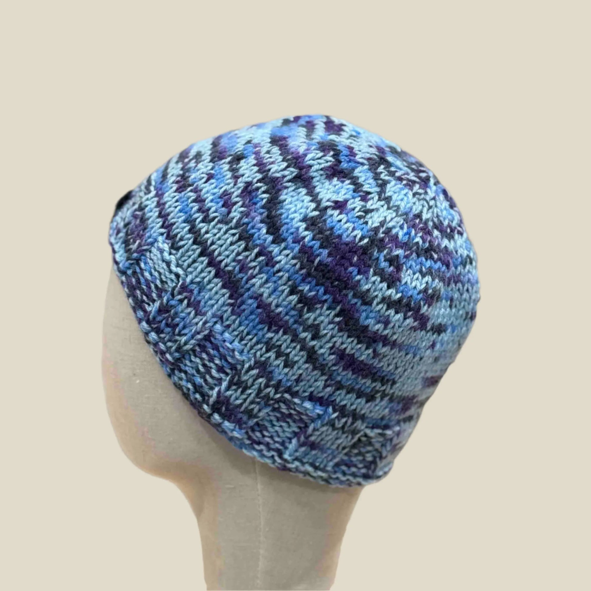 Multi Blues Purple Knitted 4cm Rib Adult Beanie 50-66cm H 19cm HeyBou - Made by Lisa