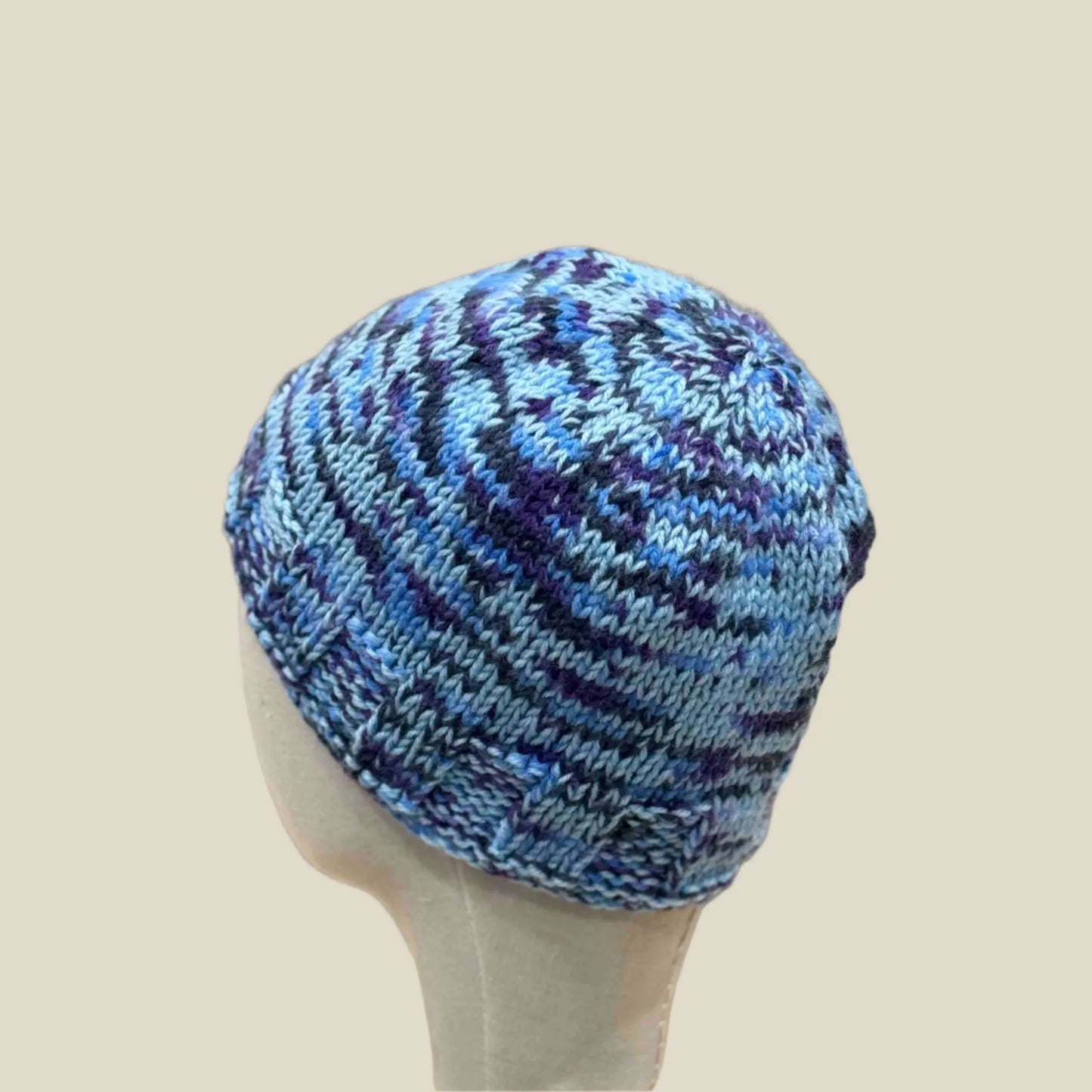 Multi Blues Purple Knitted 4cm Rib Adult Beanie 50-66cm H 19cm HeyBou - Made by Lisa