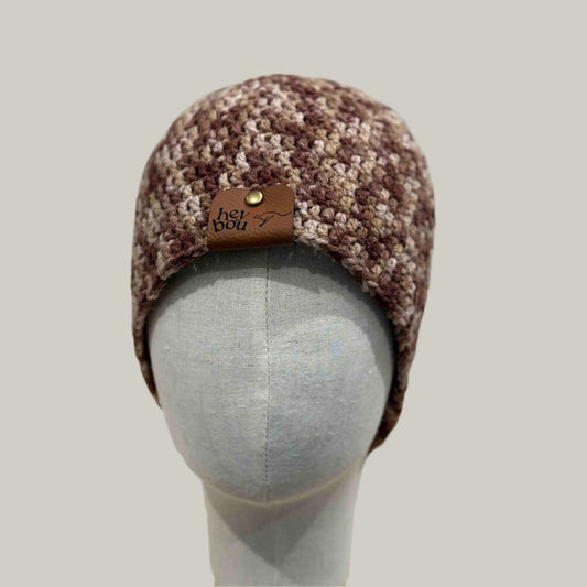 Multi Brown Double Crochet XL Adult Beanie 64-70cm H 23cm HeyBou - Made by Lisa