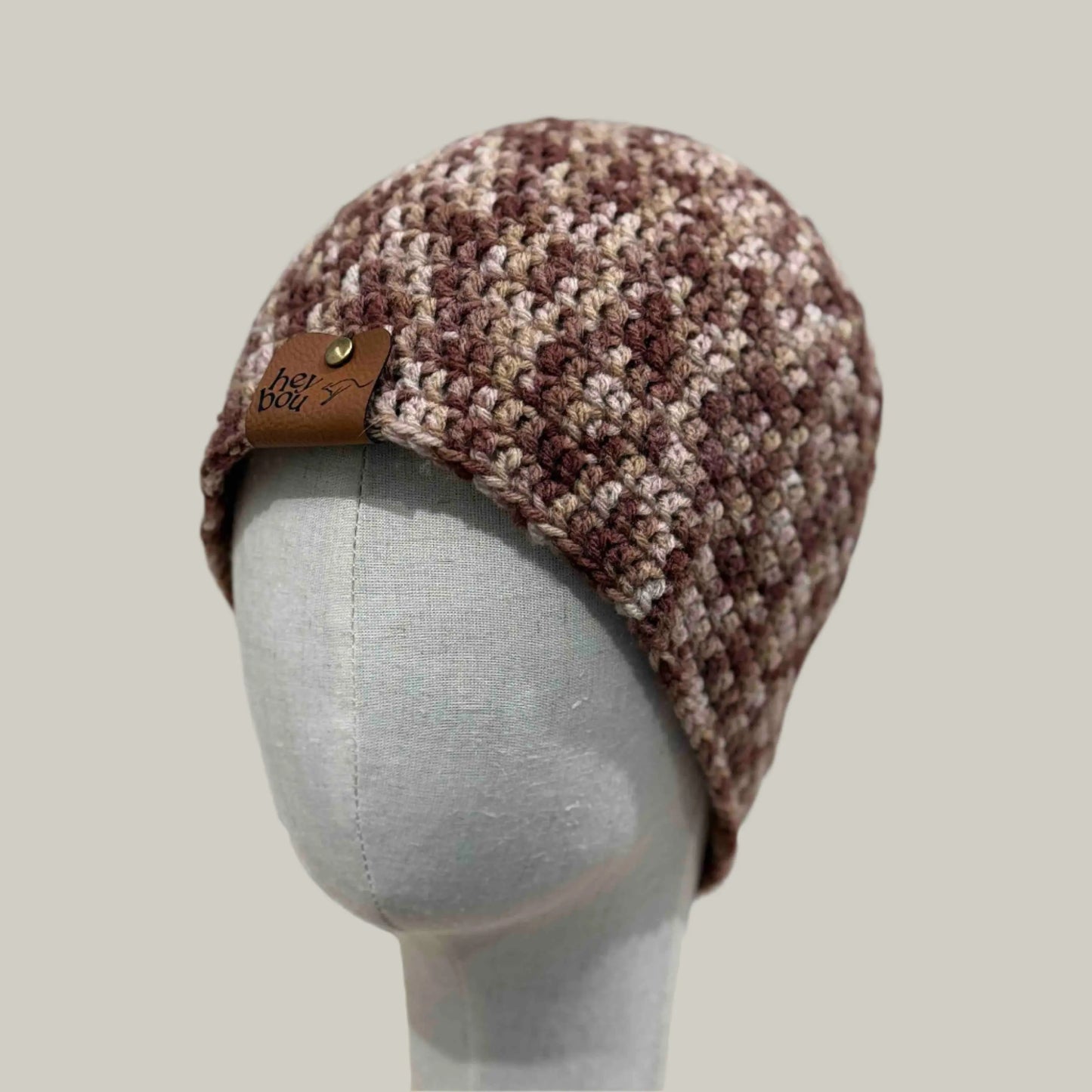 Multi Brown Double Crochet XL Adult Beanie 64-70cm H 23cm HeyBou - Made by Lisa