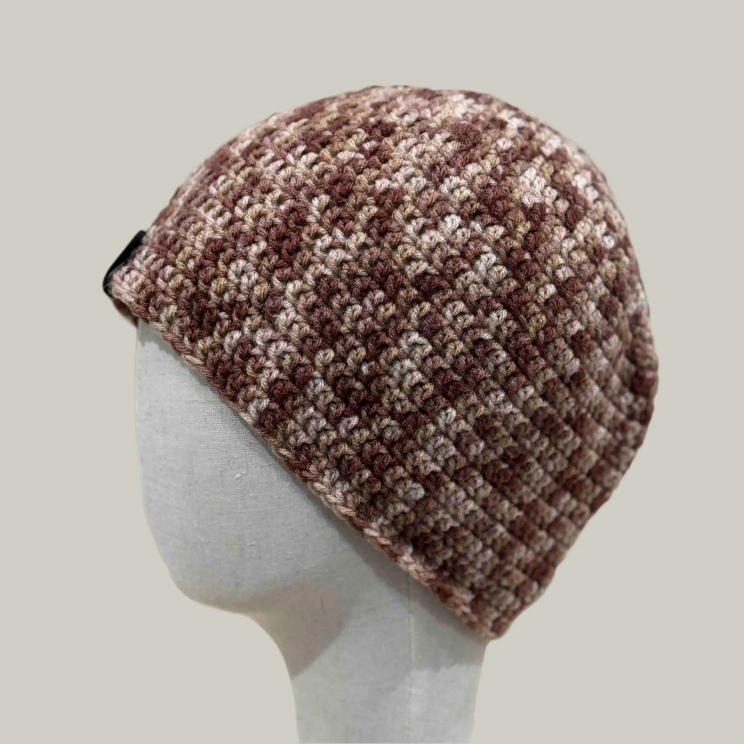 Multi Brown Double Crochet XL Adult Beanie 64-70cm H 23cm HeyBou - Made by Lisa