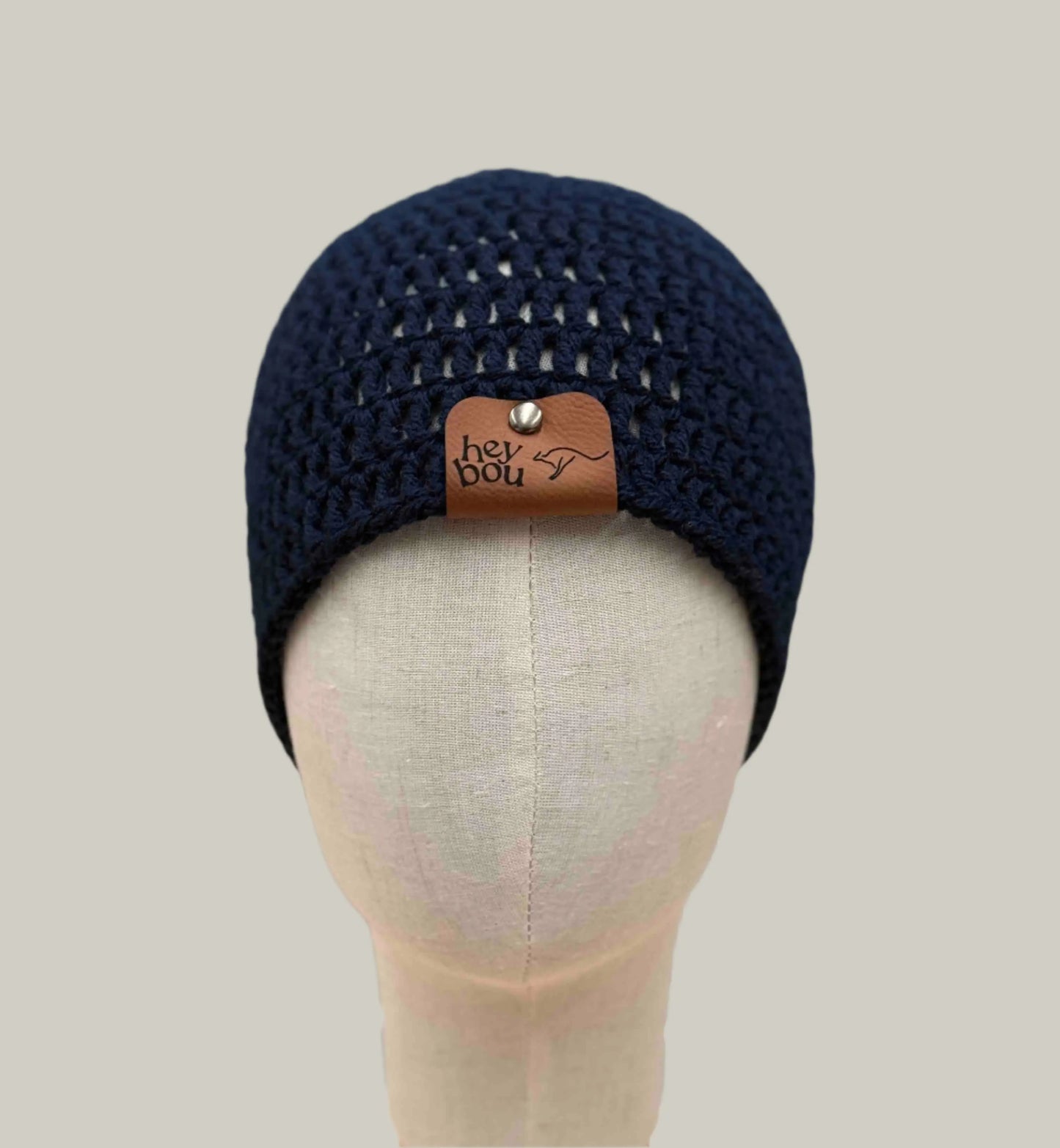 Navy Treble Crochet Adult Beanie 53-67cm H 21cm HeyBou - Made by Lisa