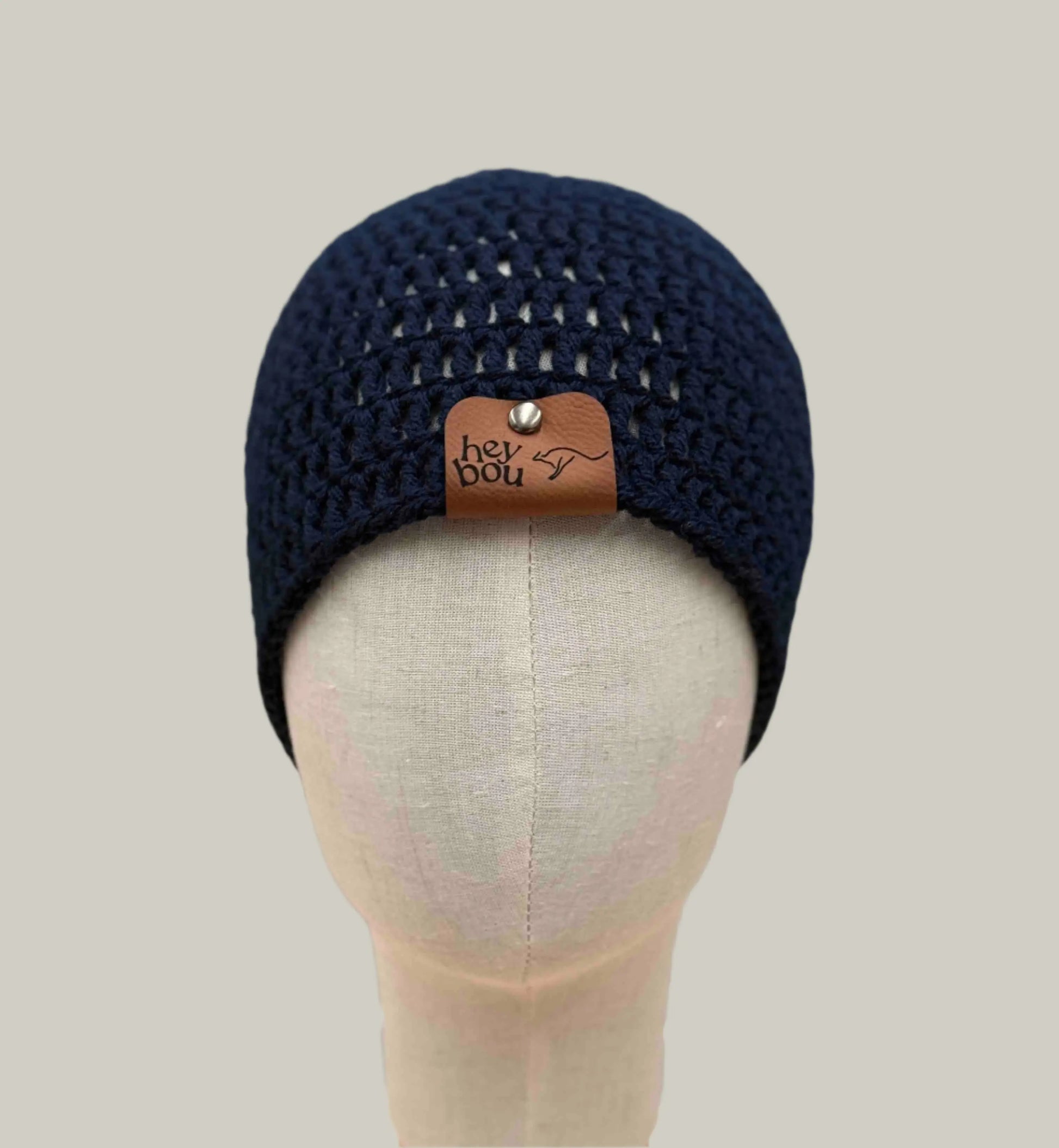 Navy Treble Crochet Adult Beanie 53-67cm H 21cm HeyBou - Made by Lisa