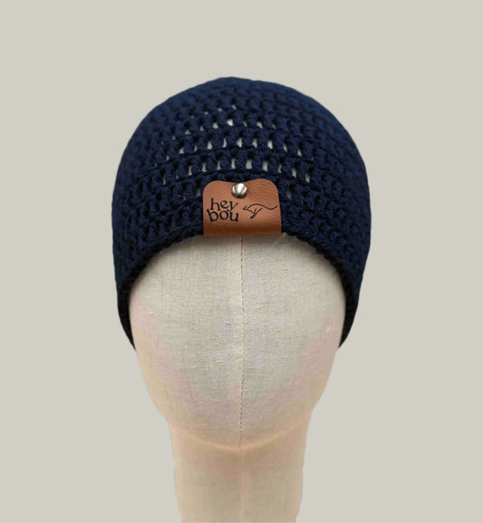 Navy Treble Crochet Adult Beanie 53-67cm H 21cm HeyBou - Made by Lisa
