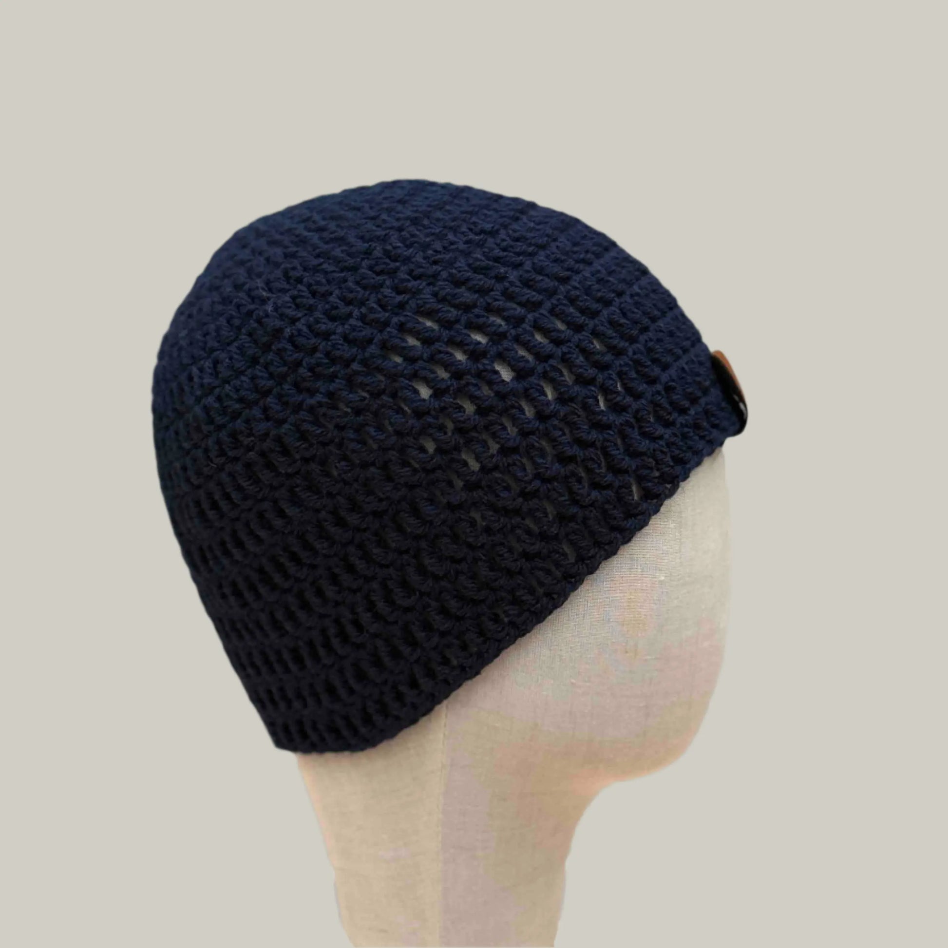 Navy Treble Crochet Adult Beanie 53-67cm H 21cm HeyBou - Made by Lisa
