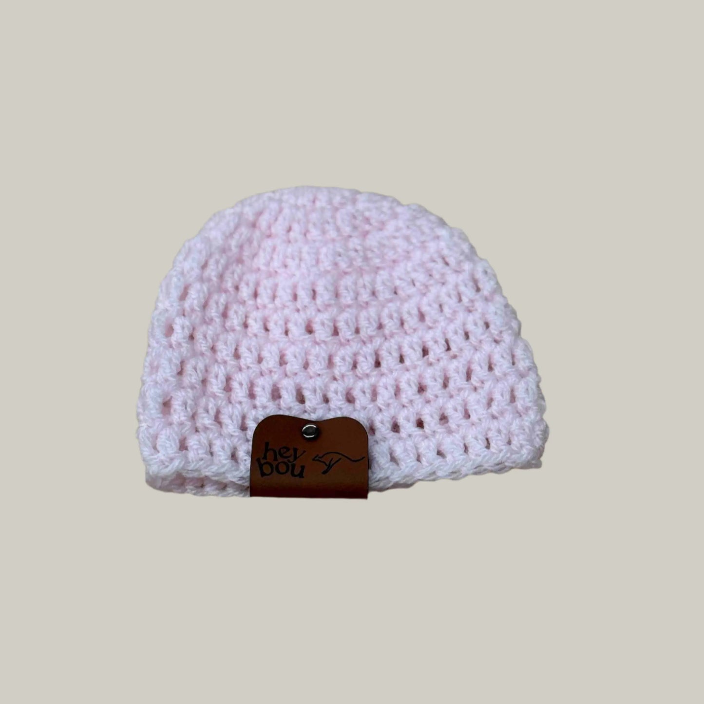 Pale Pink Treble Crochet Premie Baby Beanie 30-41cm H 12.5cm HeyBou - Made by Lisa
