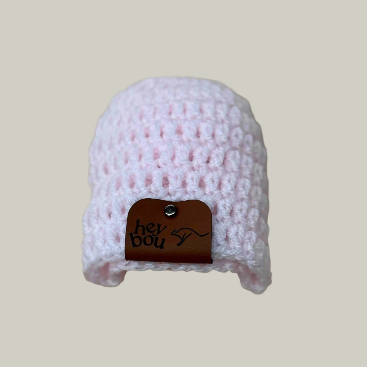 Pale Pink Treble Crochet Premie Baby Beanie 30-41cm H 12.5cm HeyBou - Made by Lisa