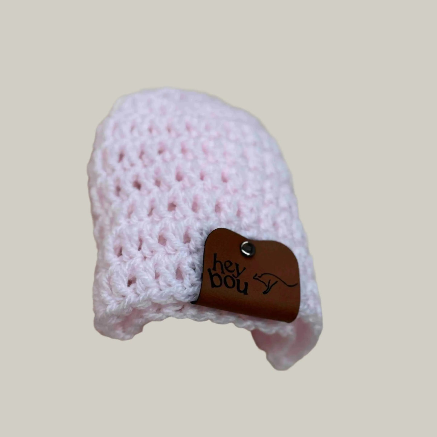 Pale Pink Treble Crochet Premie Baby Beanie 30-41cm H 12.5cm HeyBou - Made by Lisa