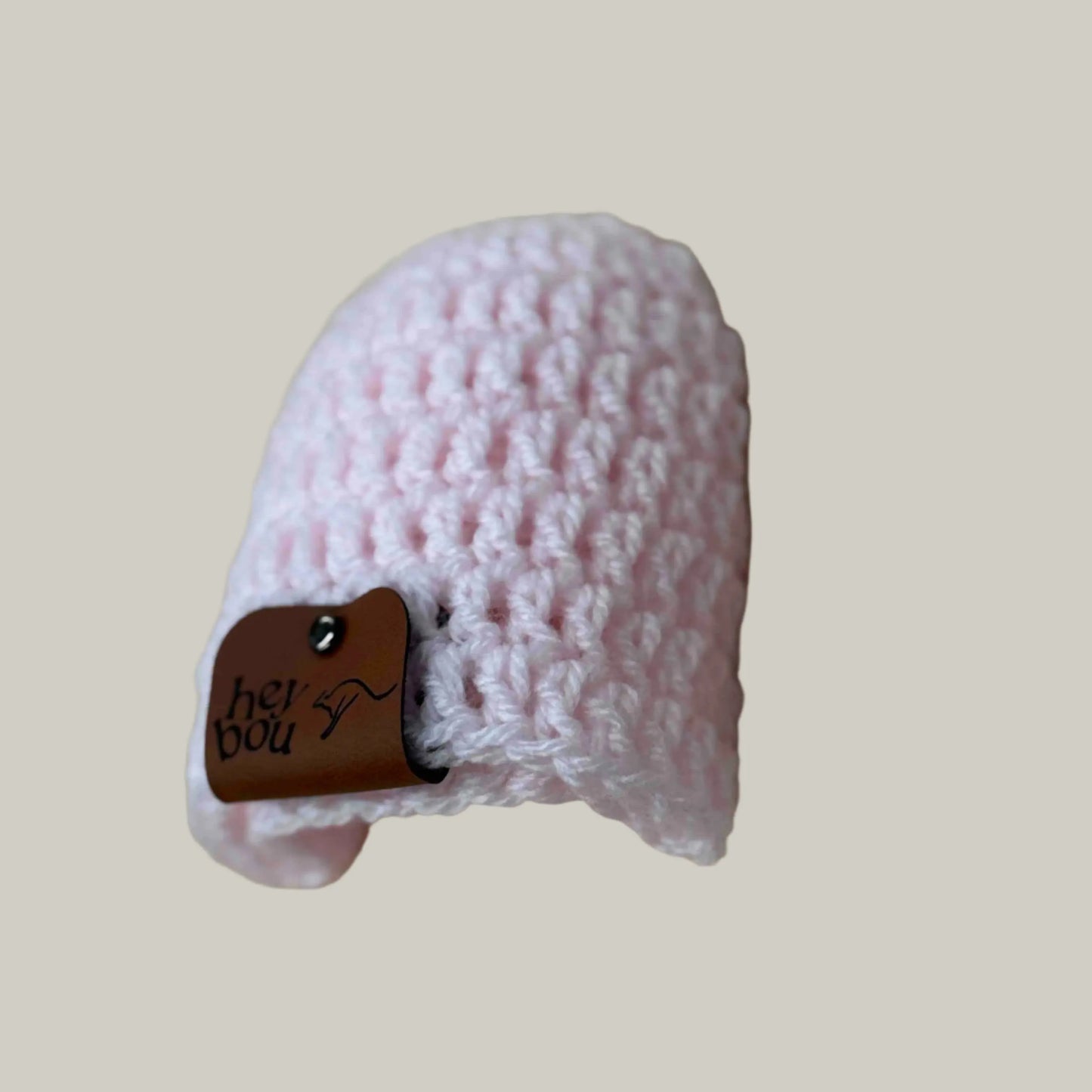 Pale Pink Treble Crochet Premie Baby Beanie 30-41cm H 12.5cm HeyBou - Made by Lisa