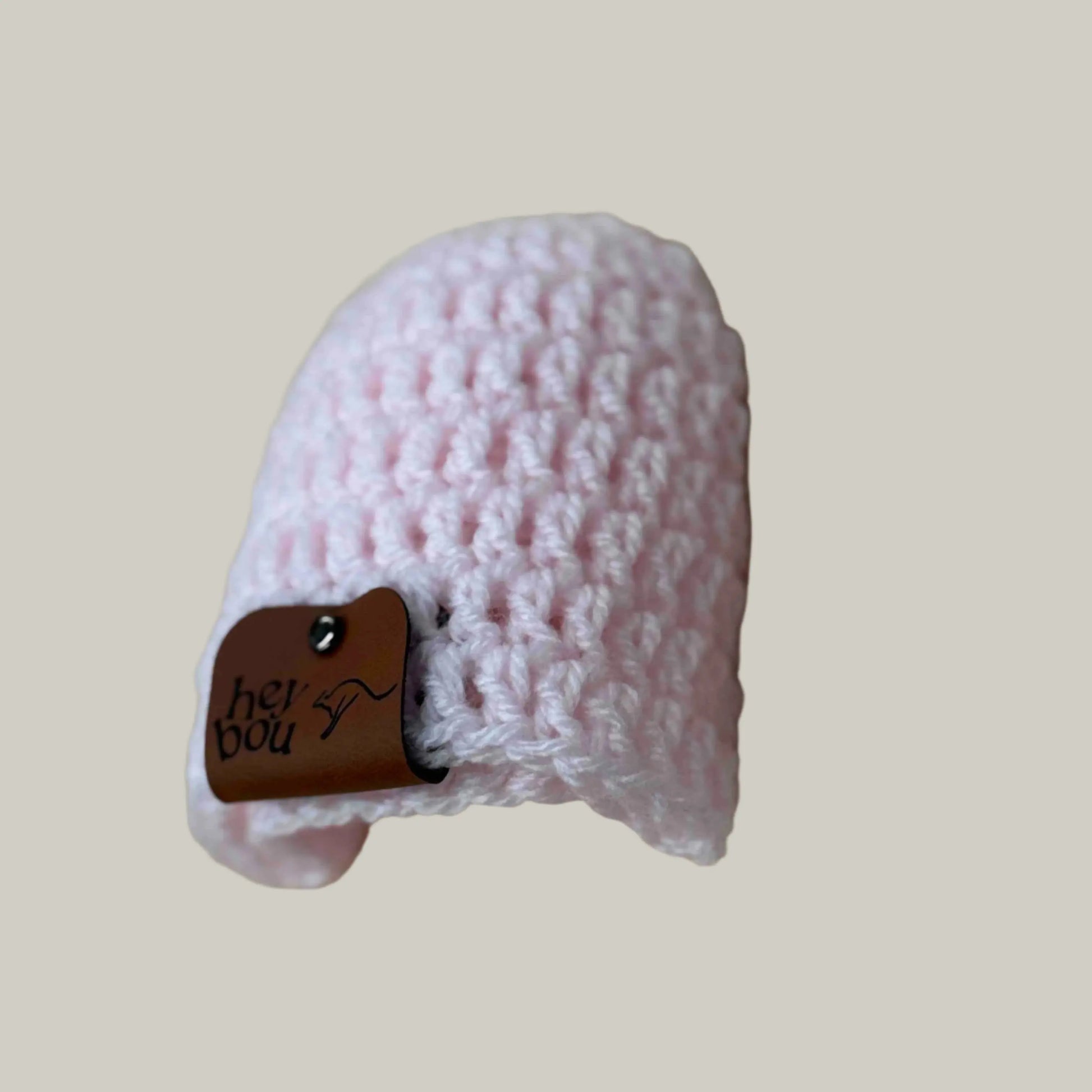 Pale Pink Treble Crochet Premie Baby Beanie 30-41cm H 12.5cm HeyBou - Made by Lisa
