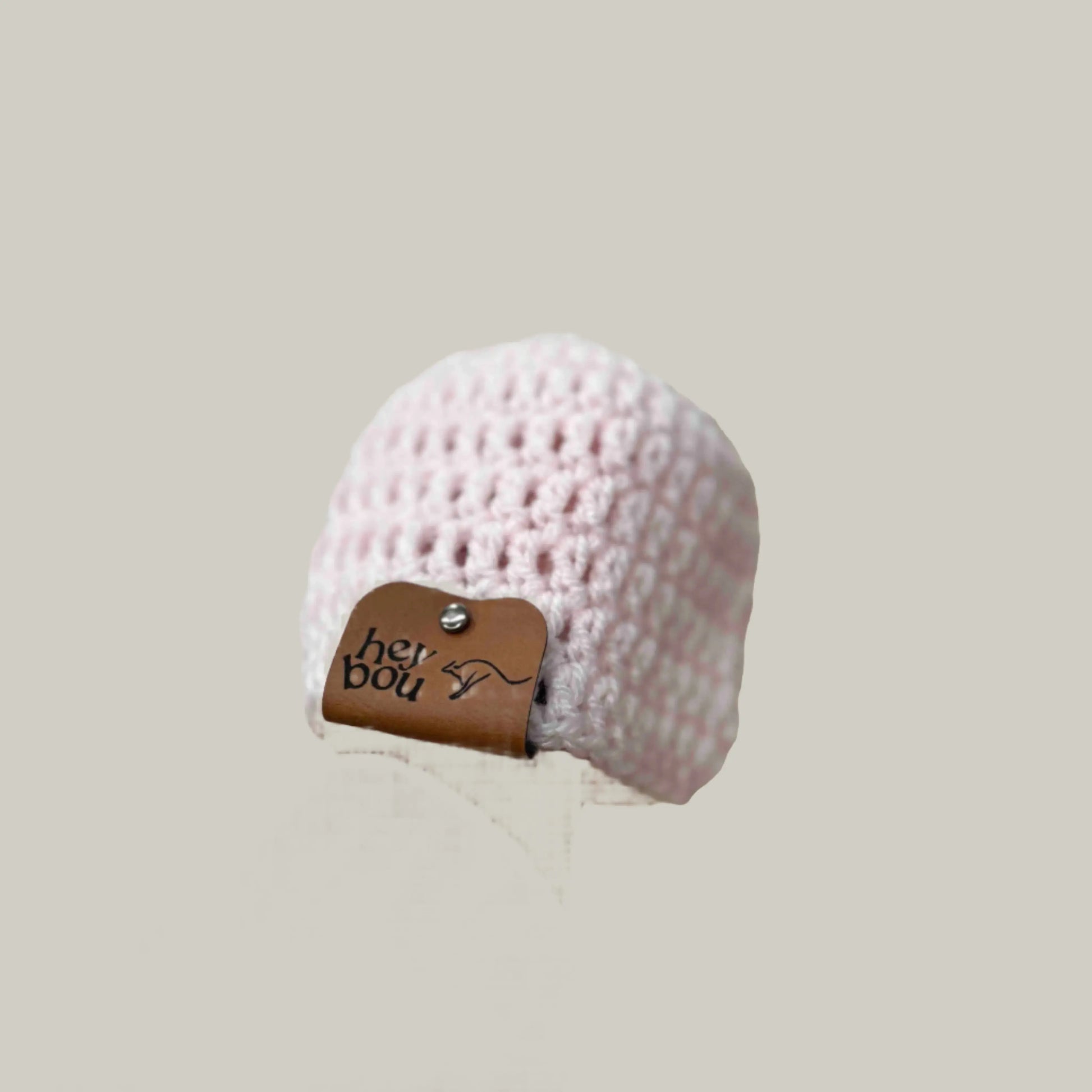 Pale Pink Treble Crochet Premie Baby Beanie 30-41cm H 12.5cm HeyBou - Made by Lisa