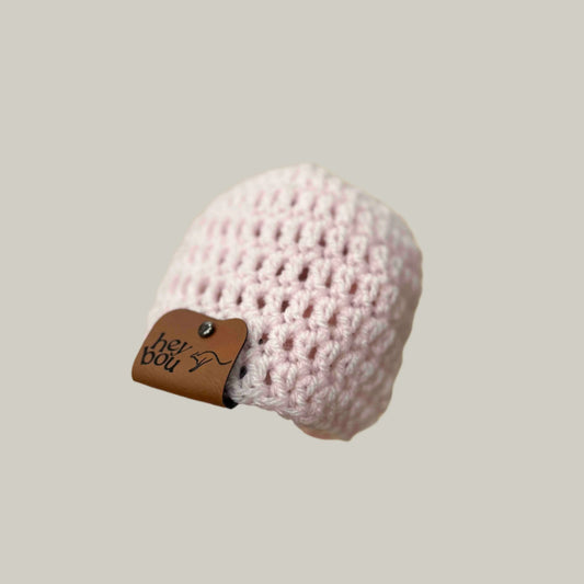Pale Pink Treble Crochet Premie Baby Beanie 30-41cm H 12.5cm HeyBou - Made by Lisa