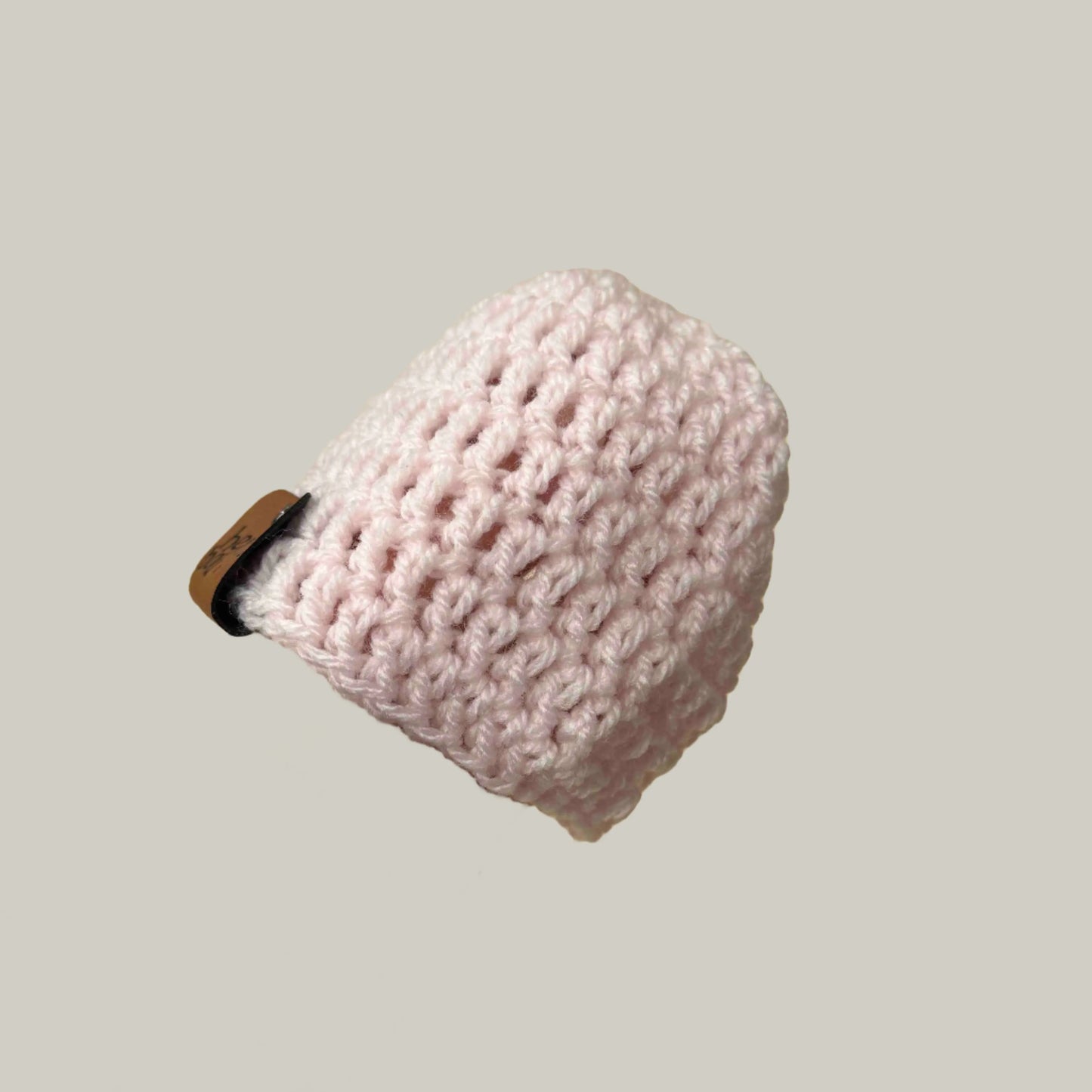 Pale Pink Treble Crochet Premie Baby Beanie 30-41cm H 12.5cm HeyBou - Made by Lisa