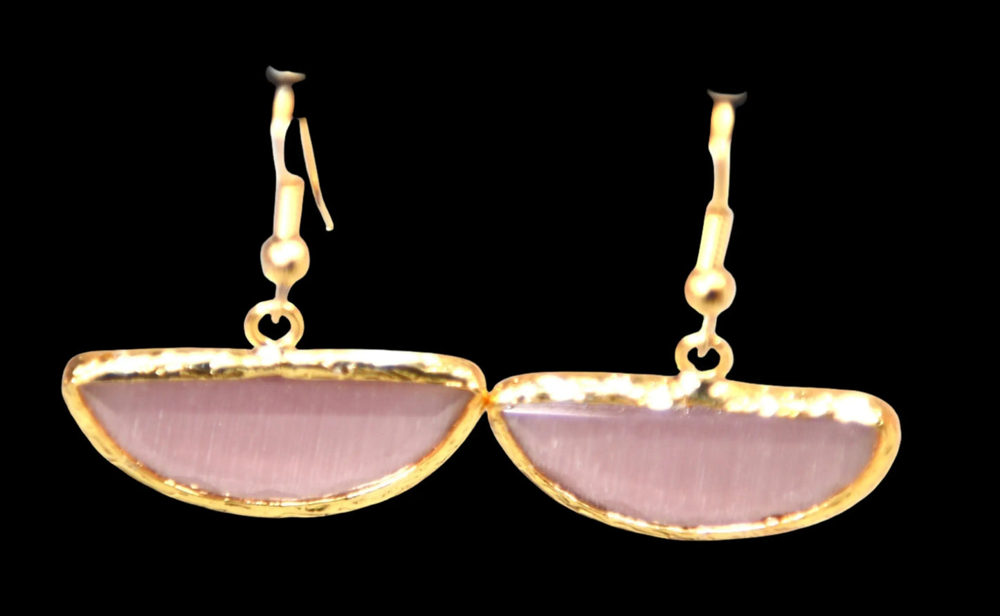 Gold Plated Pink Semi Cat Eye Earrings Hey Bou