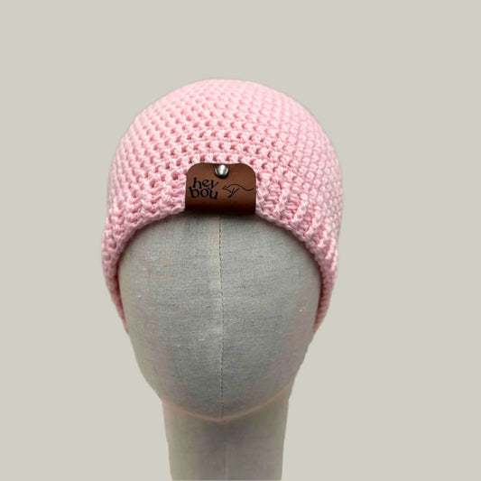 Pink Child Beanie 1 Inch Rib (video) 42-50cm H 19cm HeyBou