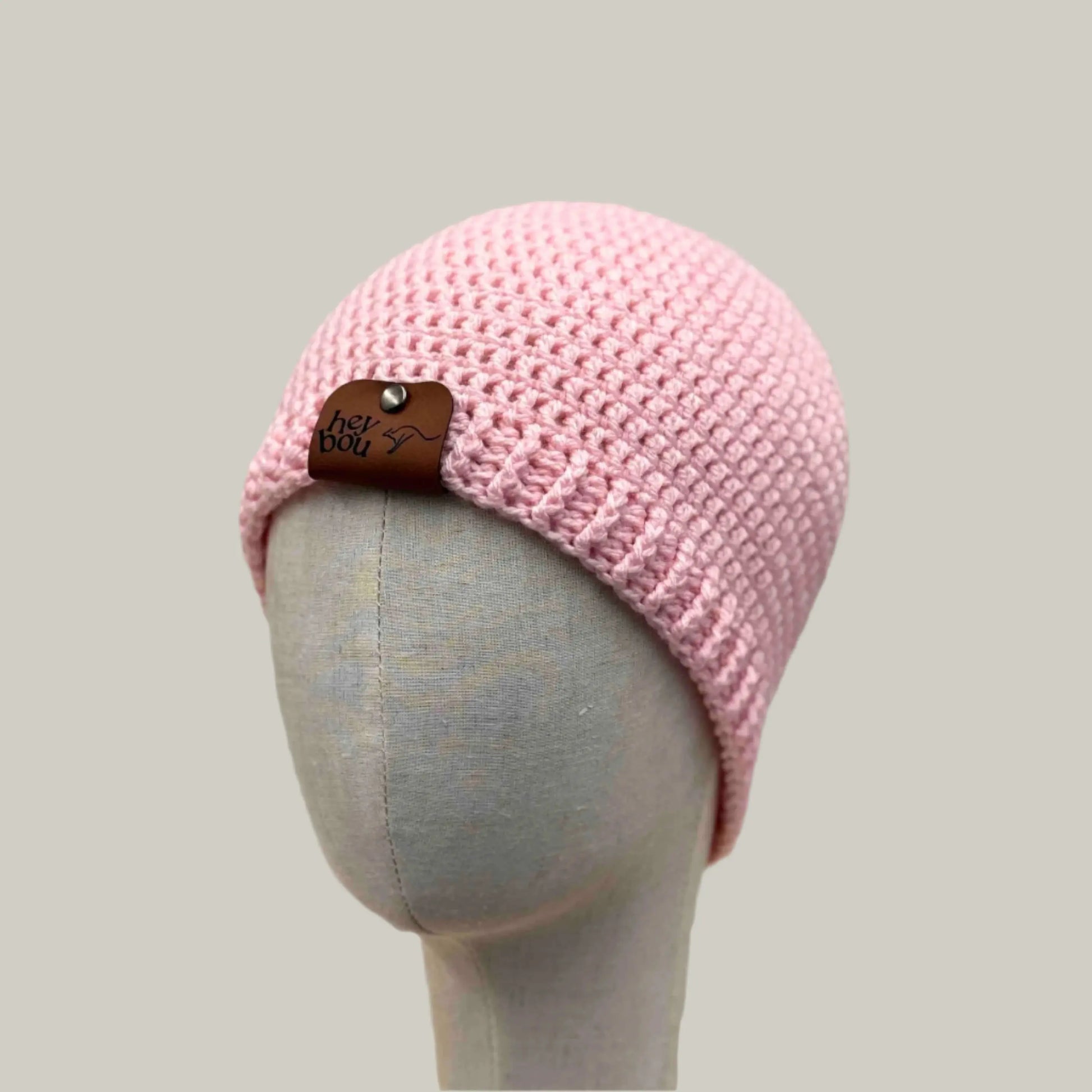 Pink Child Beanie 1 Inch Rib (video) 42-50cm H 19cm HeyBou