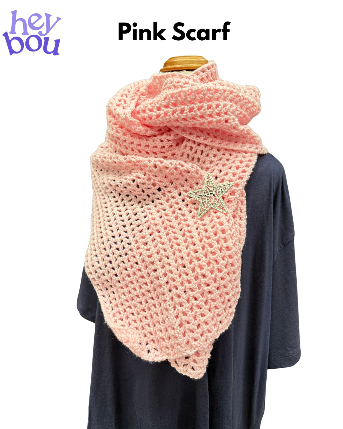 Handmade Pink Crochet Dc Ch Pattern Scarf | Hey Bou