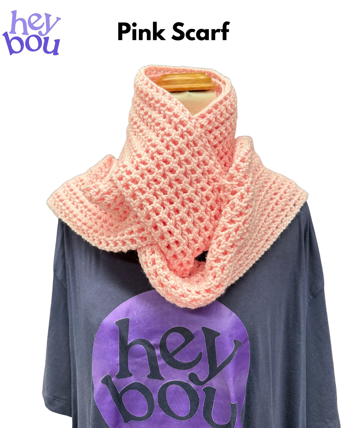 Handmade Pink Crochet Dc Ch Pattern Scarf | Hey Bou