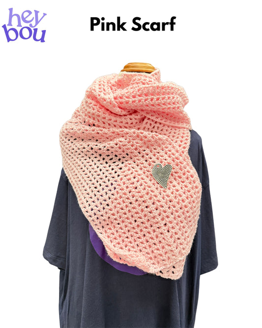 Handmade Pink Crochet Dc Ch Pattern Scarf | Hey Bou