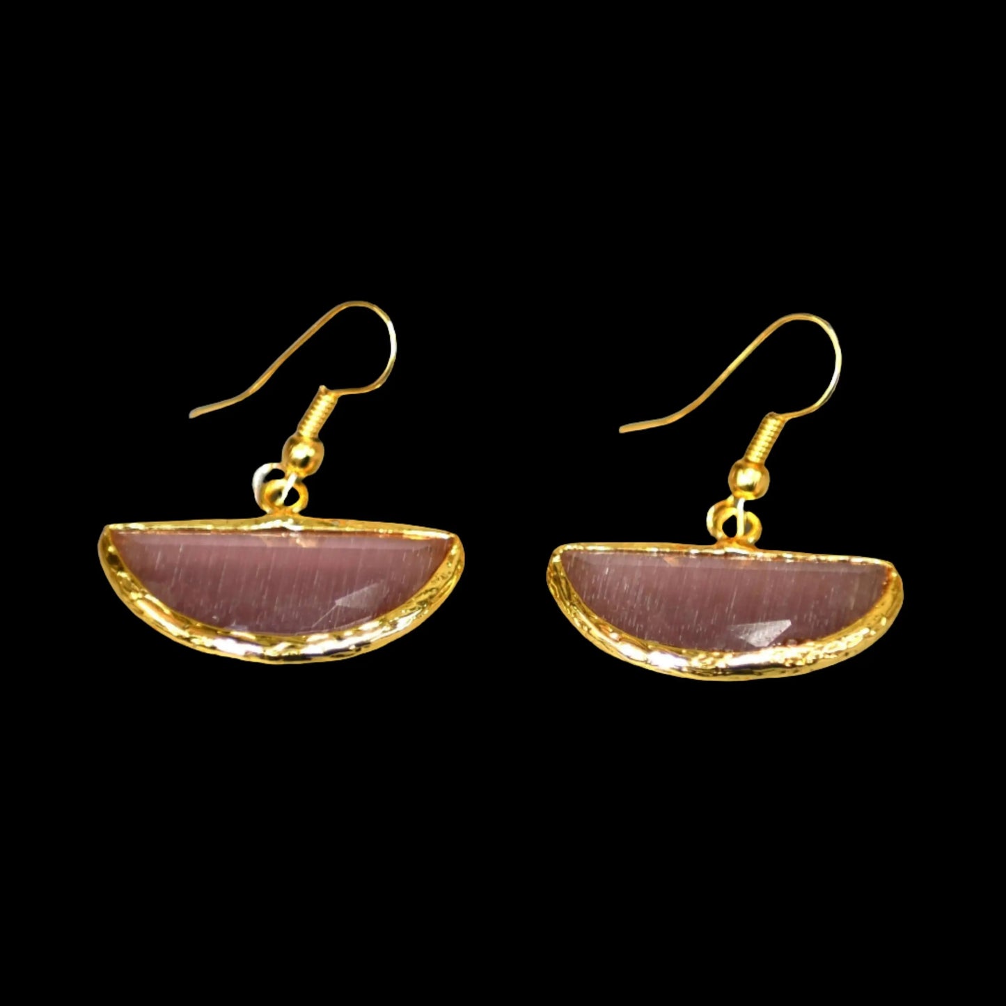 Gold Plated Pink Semi Cat Eye Earrings Hey Bou
