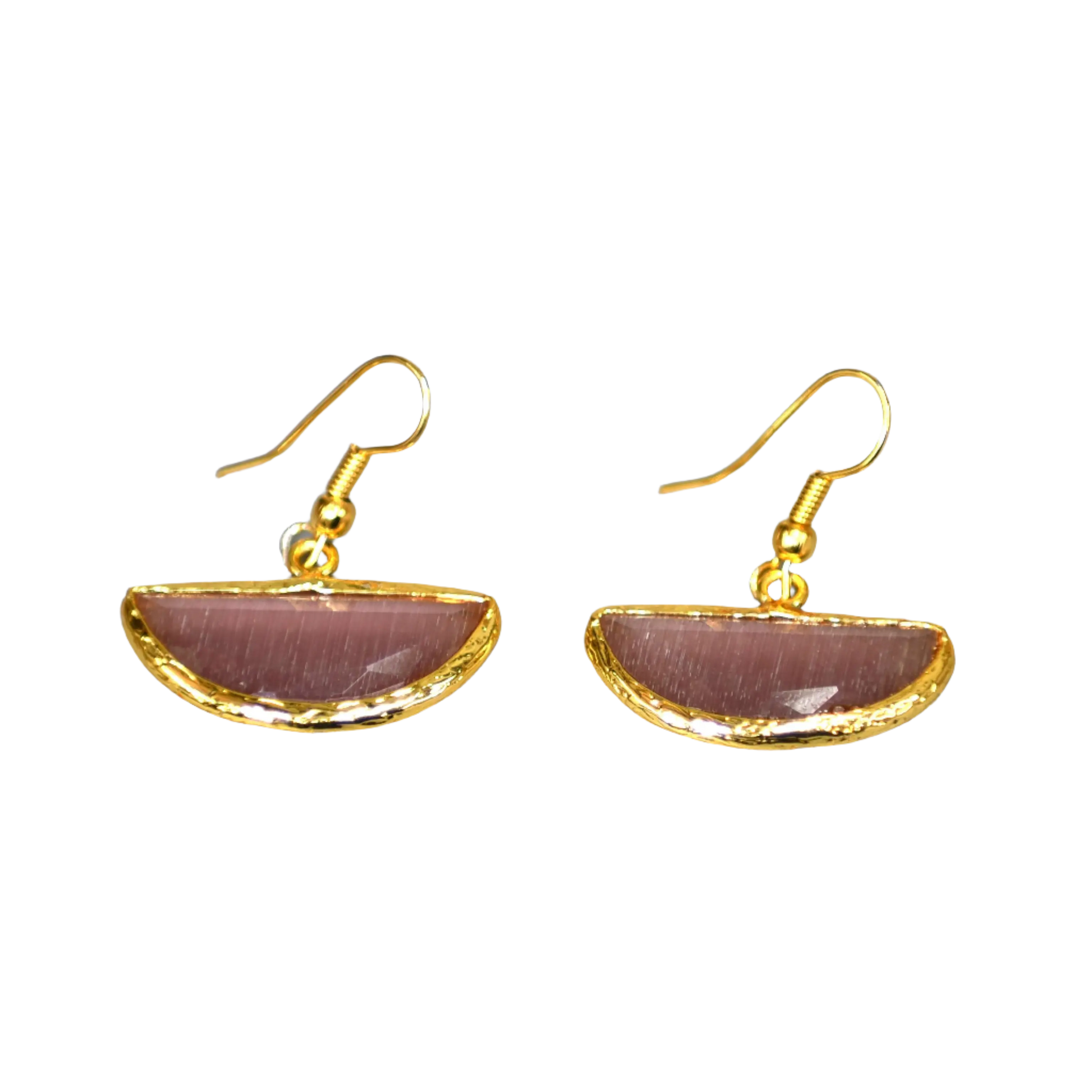 Gold Plated Pink Semi Cat Eye Earrings Hey Bou