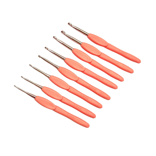 Pink Ergonomic Silicone Handle Aluminium Crochet Hook SET