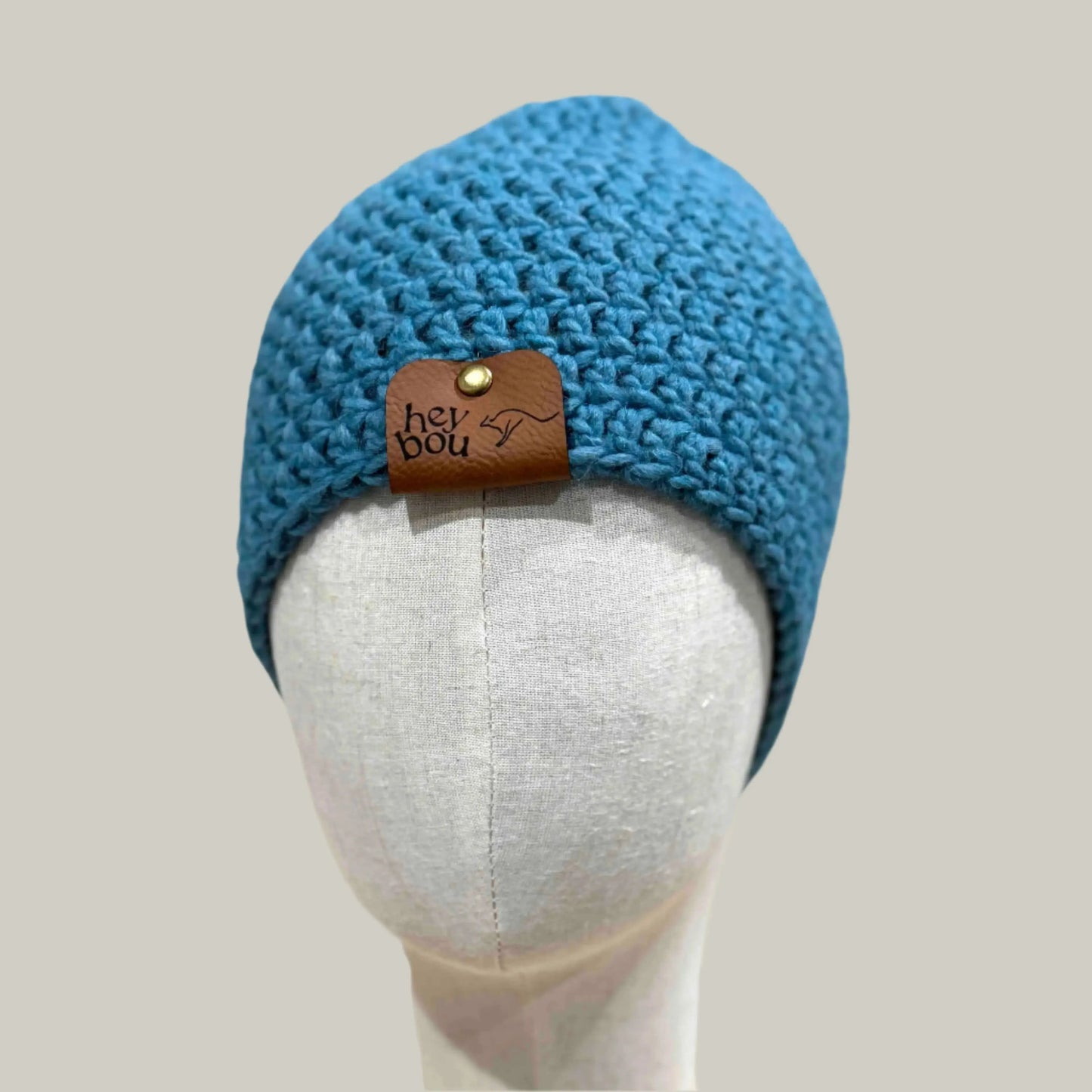 Primo Teal Double Crochet Bulky Adult Beanie 51-68cm H 22cm HeyBou - Made by Lisa