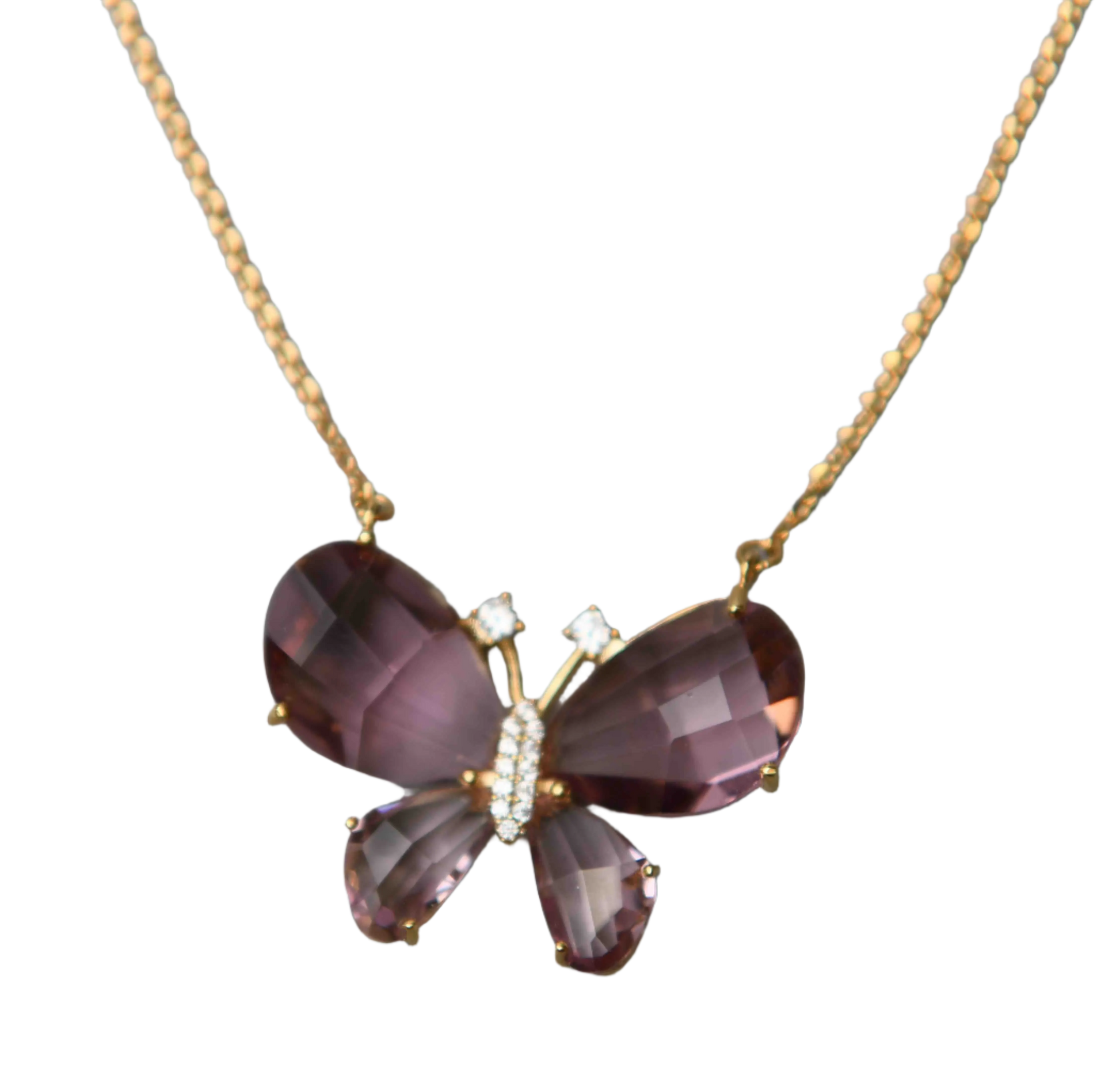 Gold Plated Purple Butterfly Pendant on a fine Necklace Hey Bou