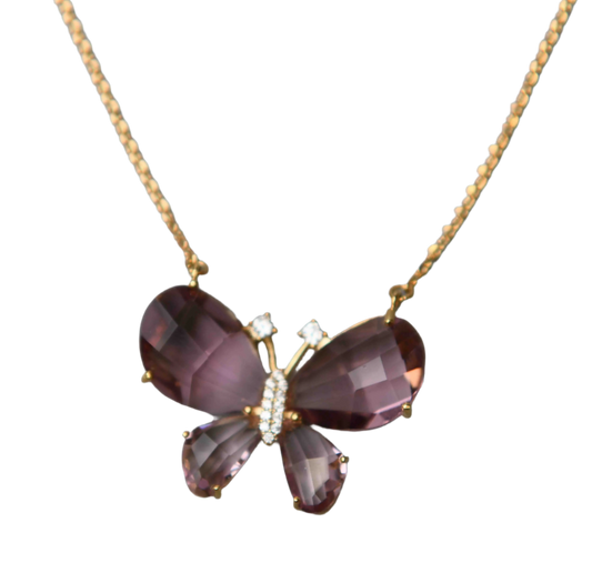 Gold Plated Purple Butterfly Pendant on a fine Necklace Hey Bou