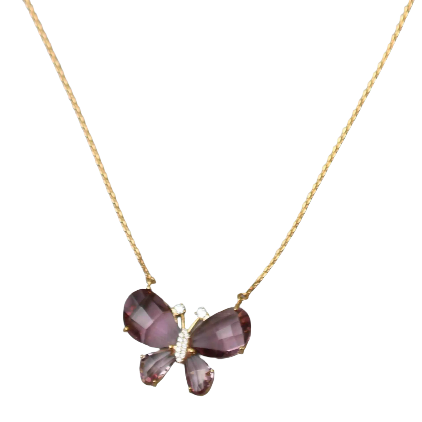 Gold Plated Purple Butterfly Pendant on a fine Necklace Hey Bou