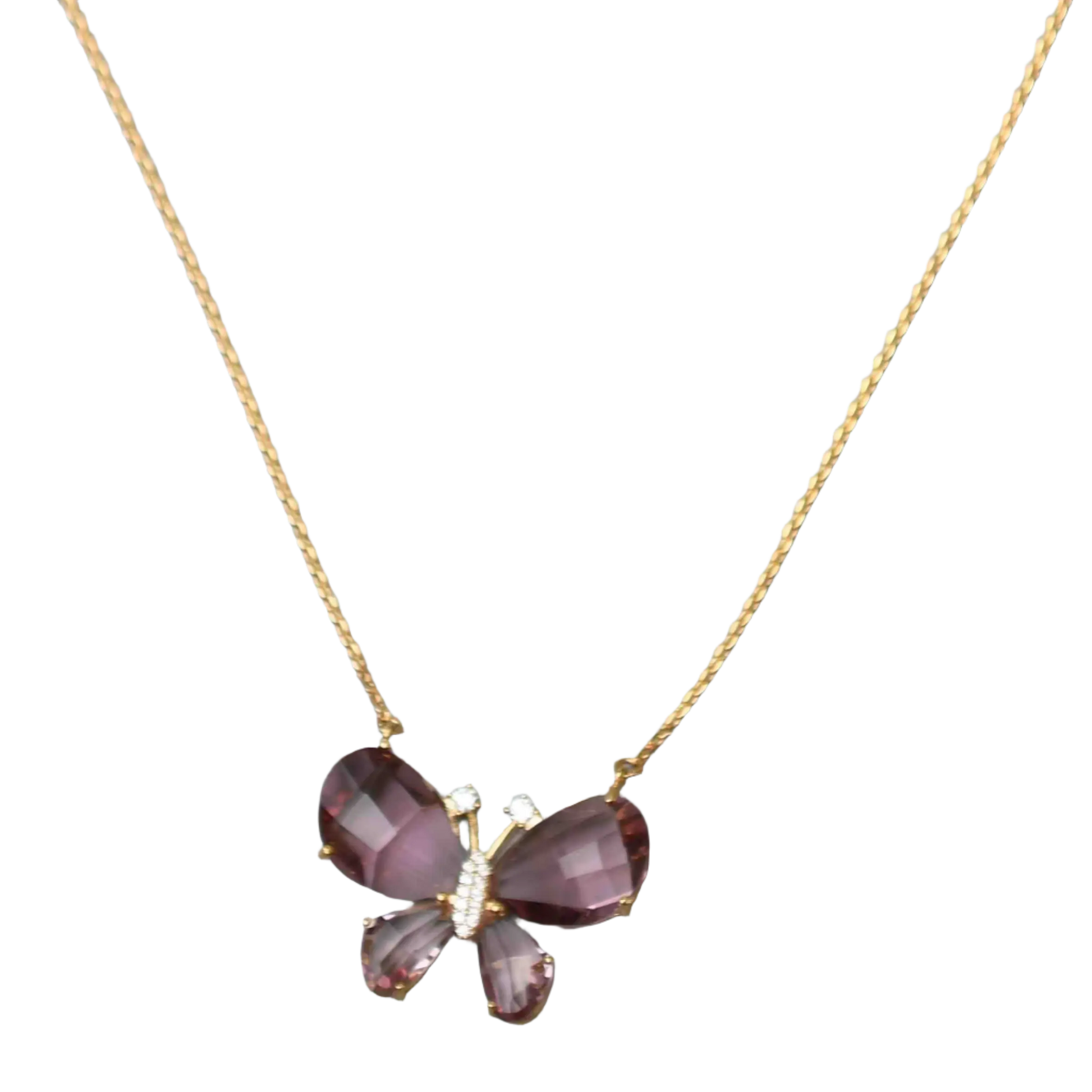 Gold Plated Purple Butterfly Pendant on a fine Necklace Hey Bou