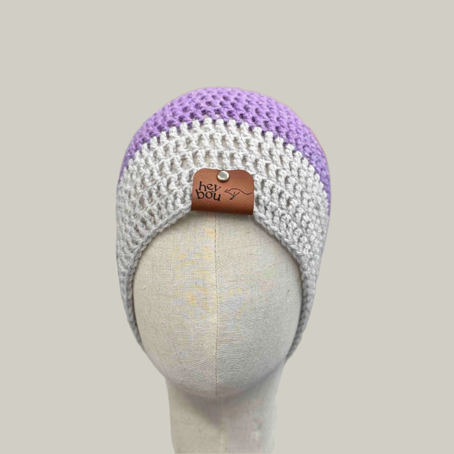 Purple Grey 1 Treble Crochet Sparkle Adult Beanie 52-64cm H 22cm HeyBou - Made by Lisa