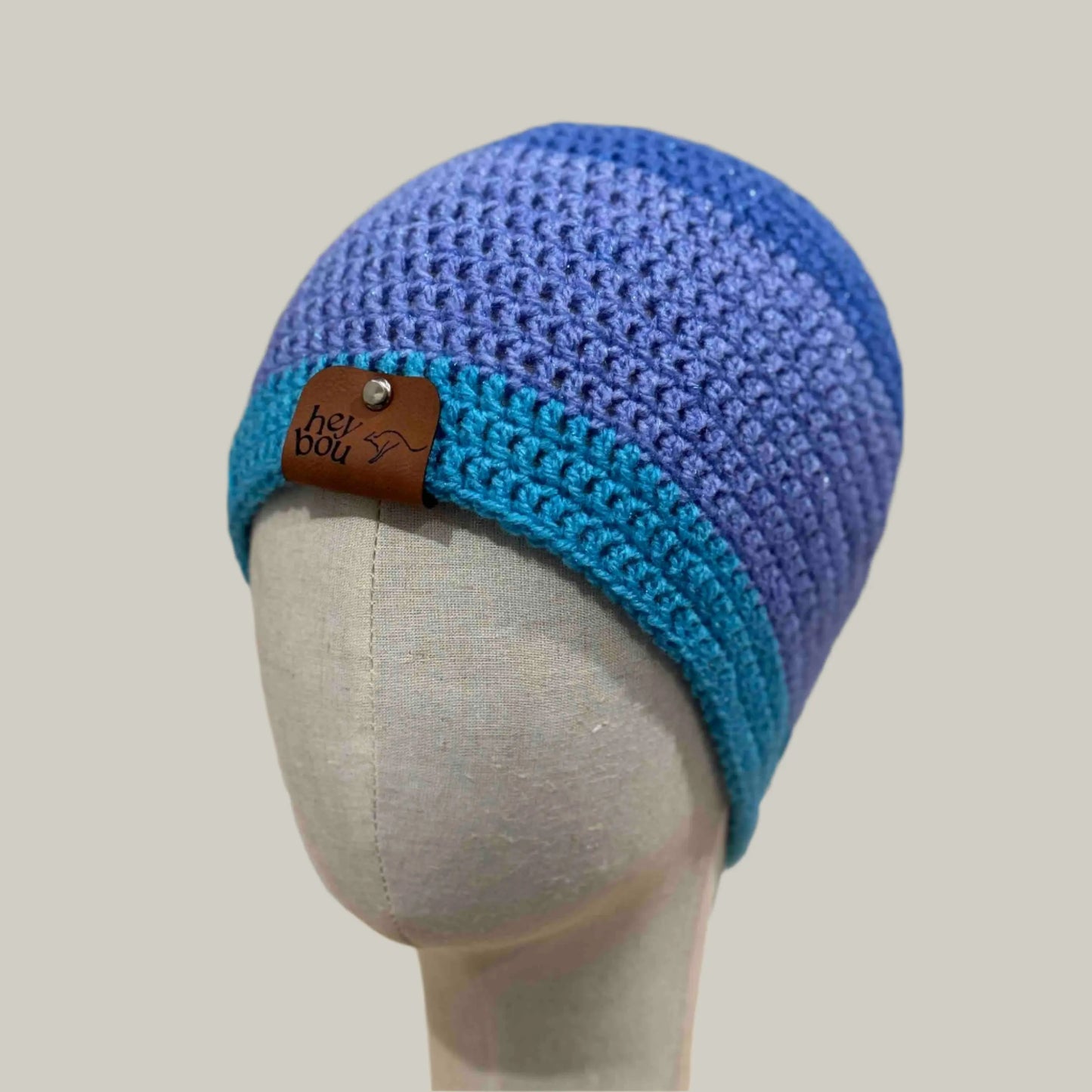 Purple Maeve Blue Double Crochet Sparkle Adult Beanie 54-72cm H 21cm HeyBou - Made by Lisa