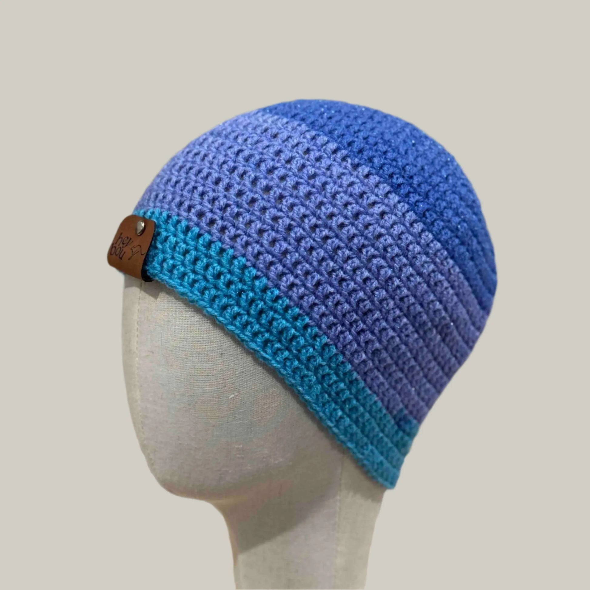 Purple Maeve Blue Double Crochet Sparkle Adult Beanie 54-72cm H 21cm HeyBou - Made by Lisa