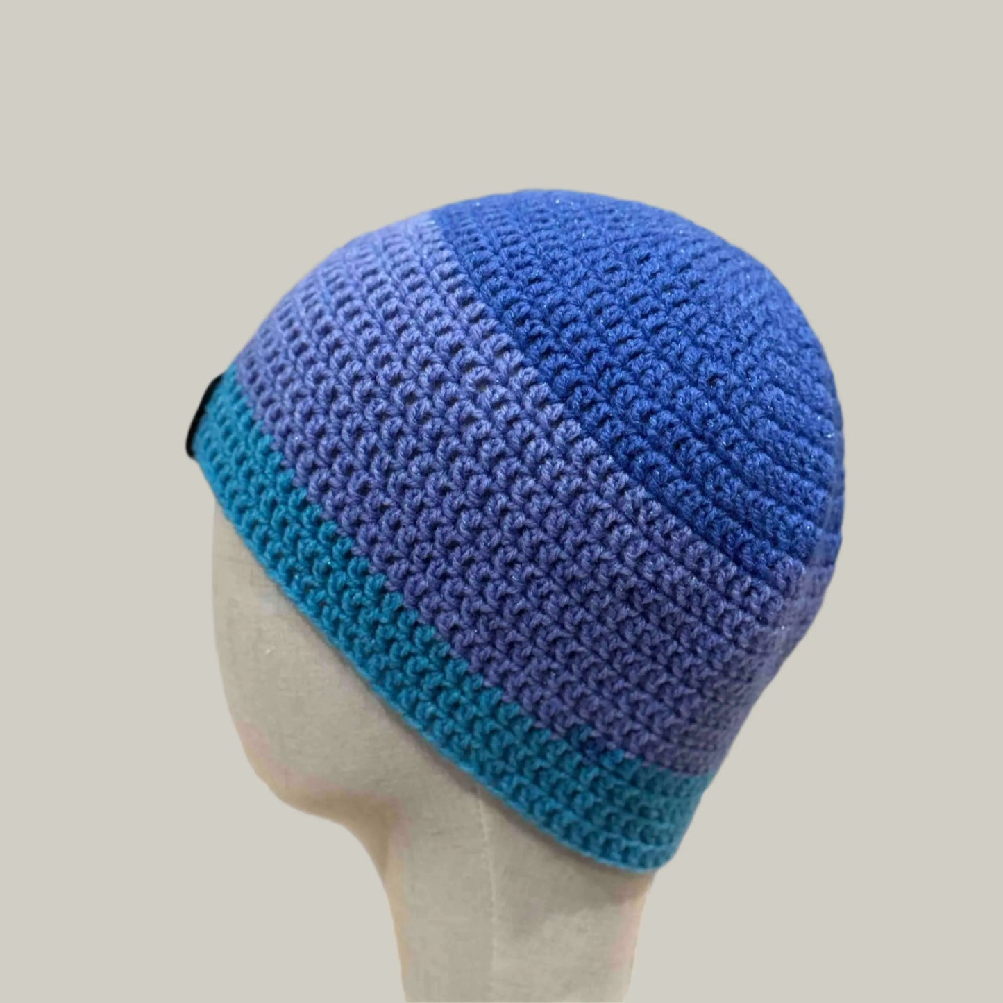 Purple Maeve Blue Double Crochet Sparkle Adult Beanie 54-72cm H 21cm HeyBou - Made by Lisa