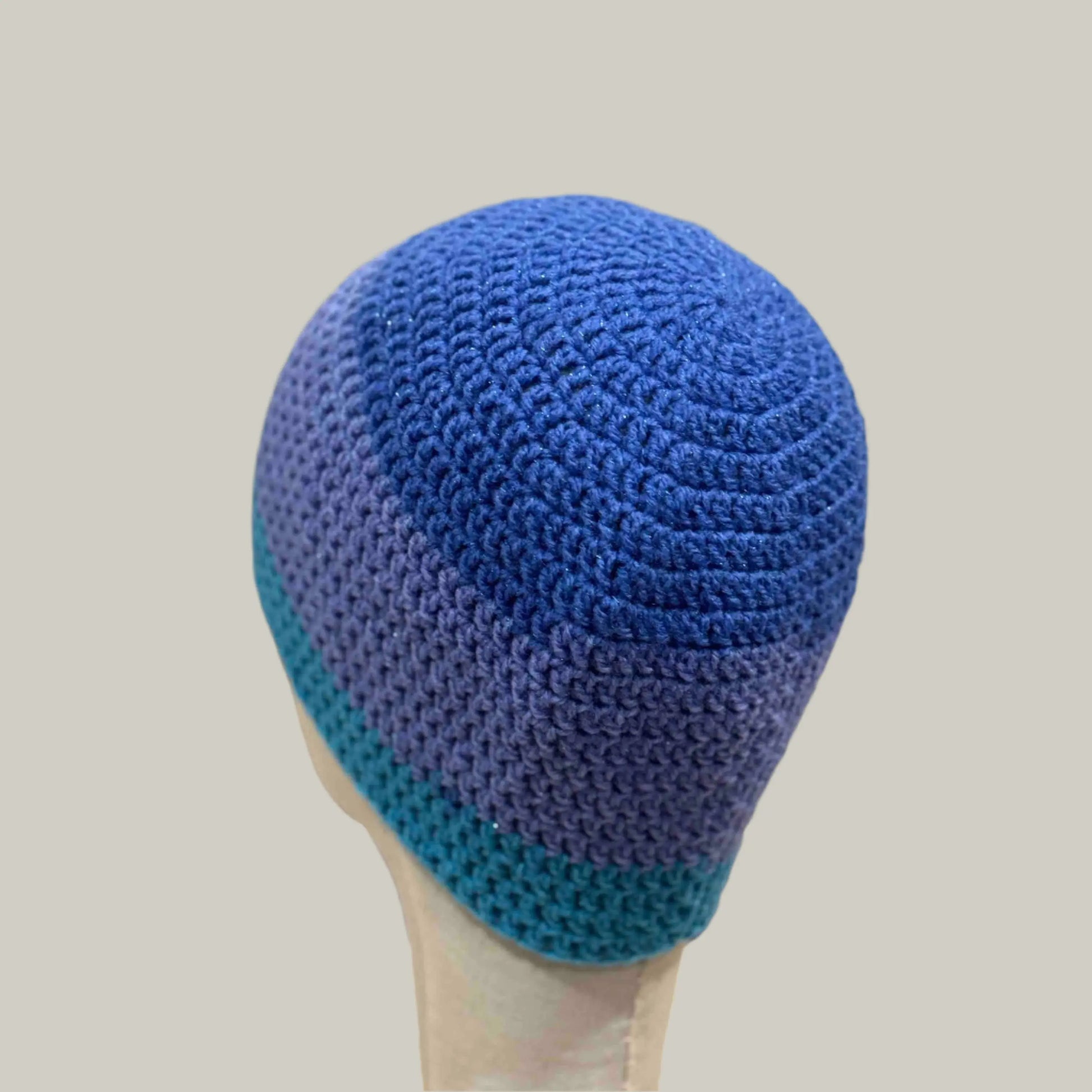 Purple Maeve Blue Double Crochet Sparkle Adult Beanie 54-72cm H 21cm HeyBou - Made by Lisa