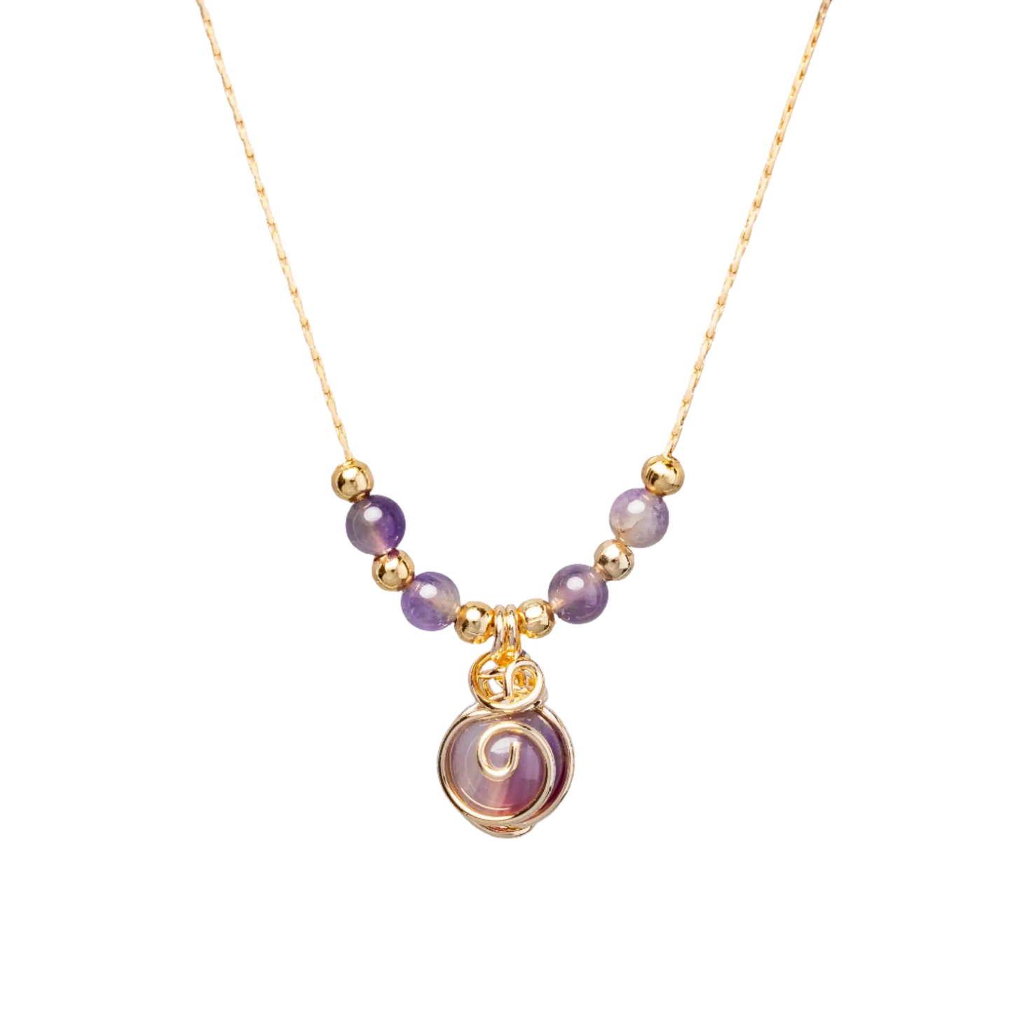 Gold Plated Natural Stone Agate Sphere Swirl & Beads Necklaces Hey Bou