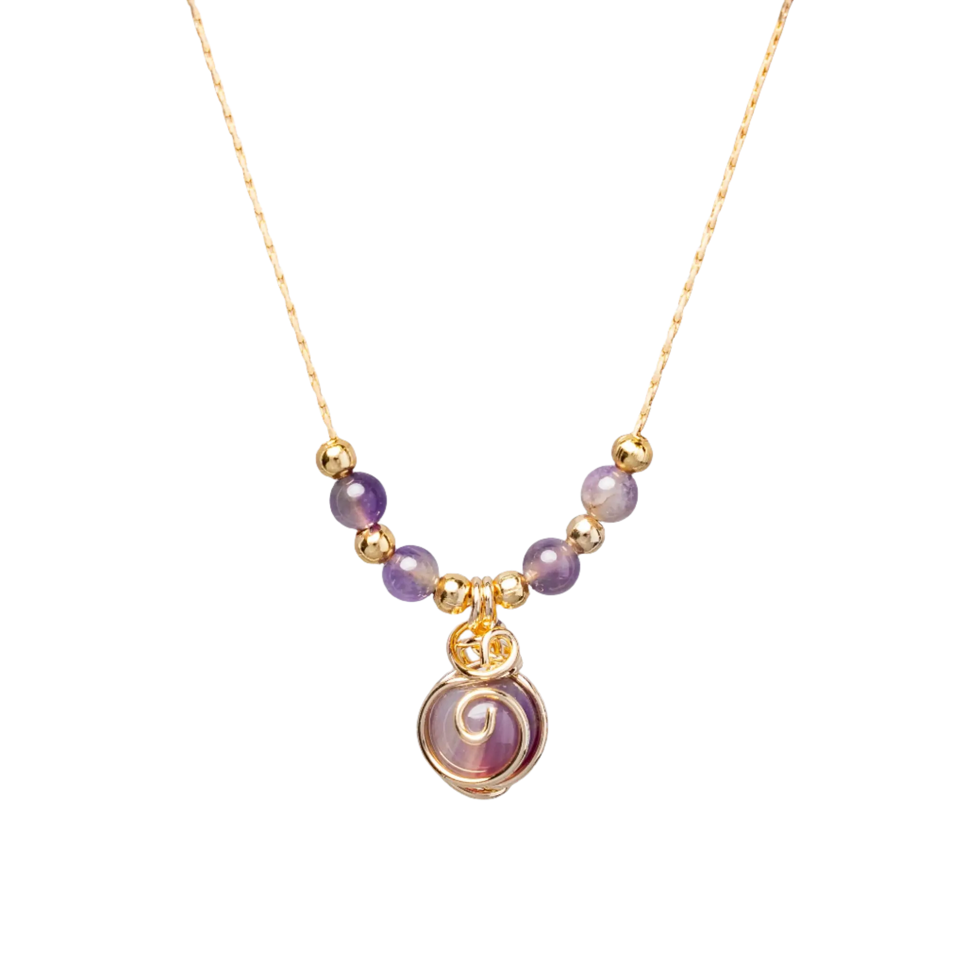 Gold Plated Natural Stone Agate Sphere Swirl & Beads Necklaces Hey Bou