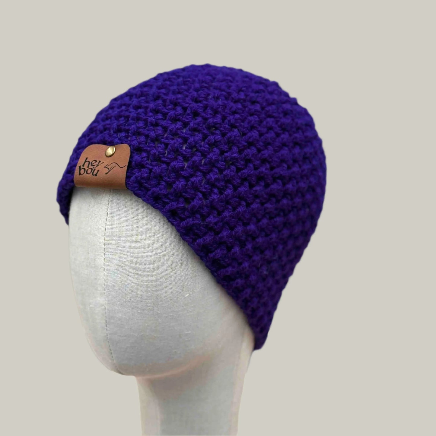 Purple Treble Crochet Moss Rib Adult Beanie 55-70cm H 22cm HeyBou