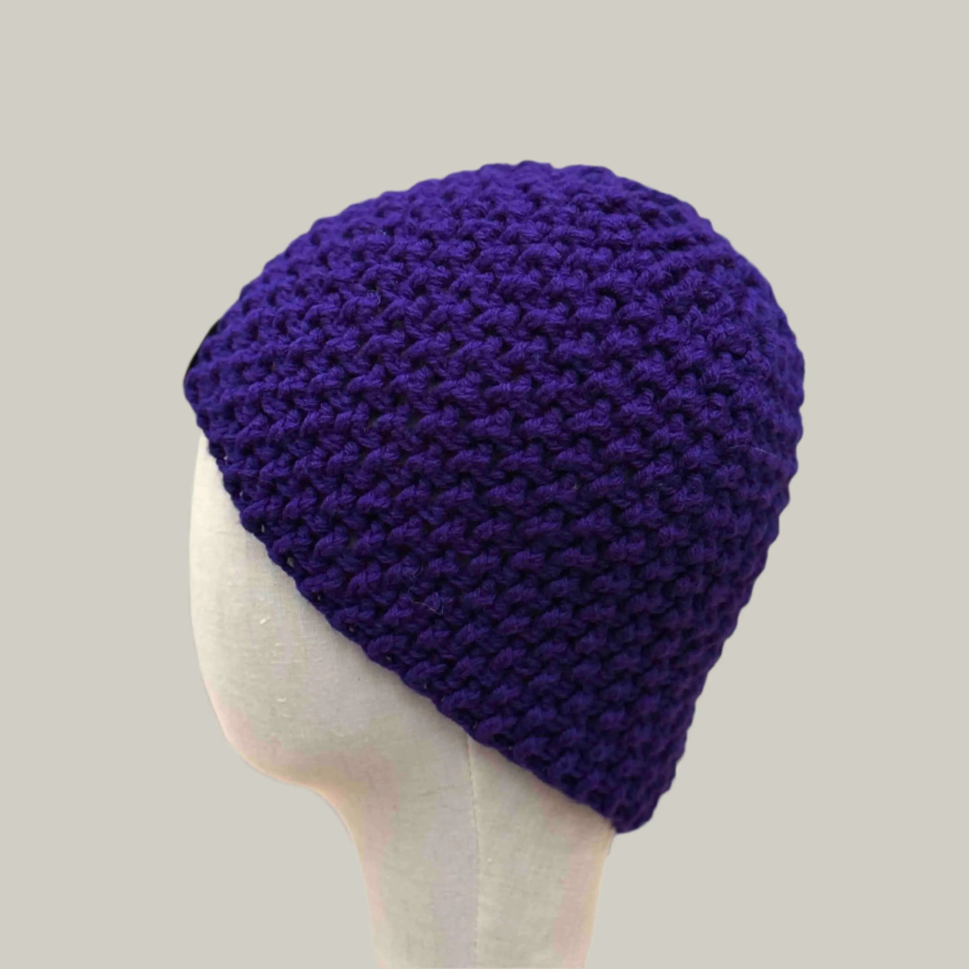 Purple Treble Crochet Moss Rib Adult Beanie 55-70cm H 22cm HeyBou