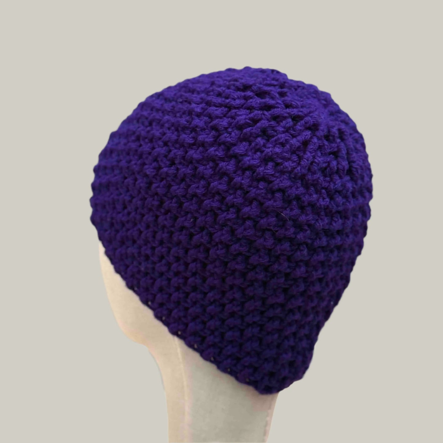 Purple Treble Crochet Moss Rib Adult Beanie 55-70cm H 22cm HeyBou