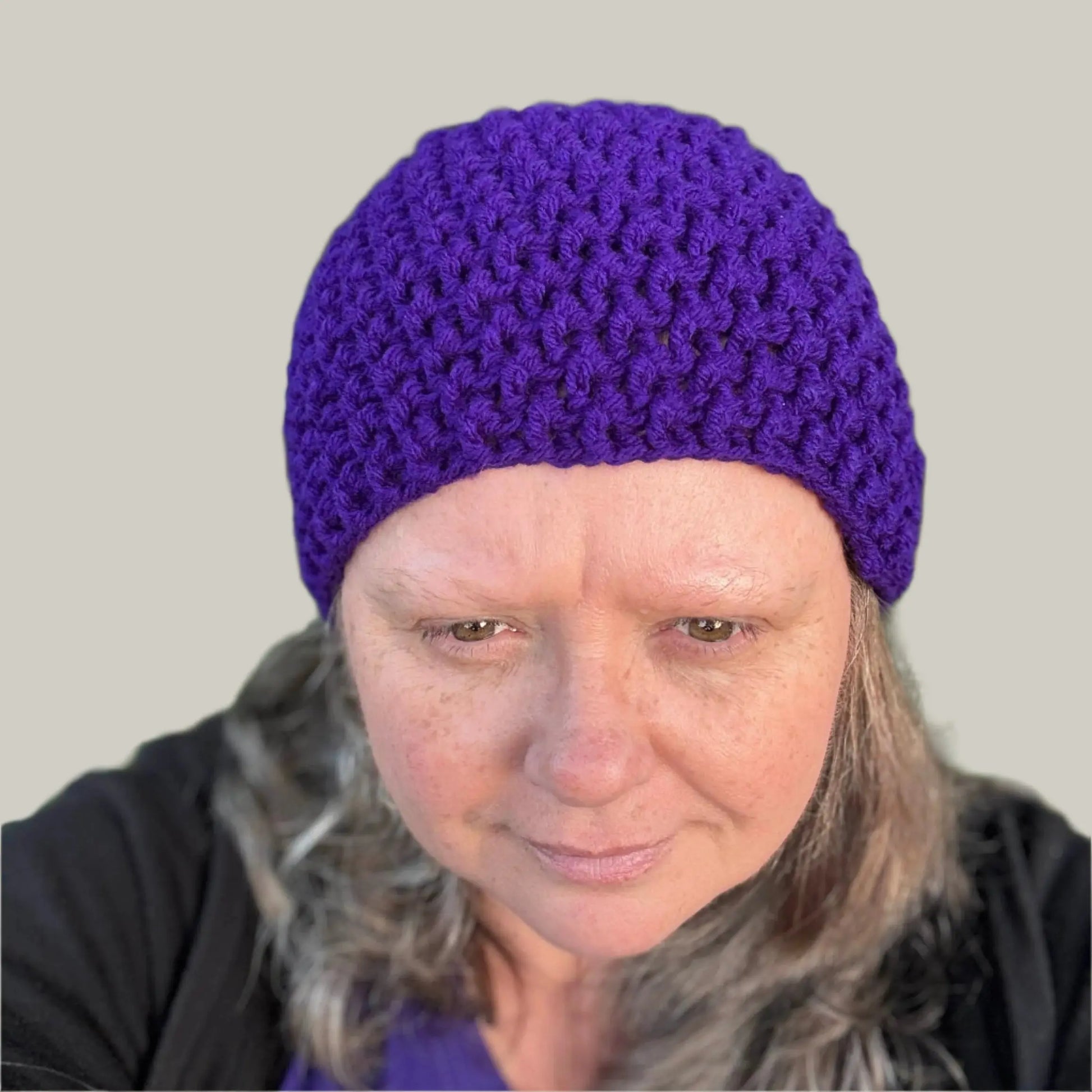 Purple Treble Crochet Moss Rib Adult Beanie 55-70cm H 22cm HeyBou