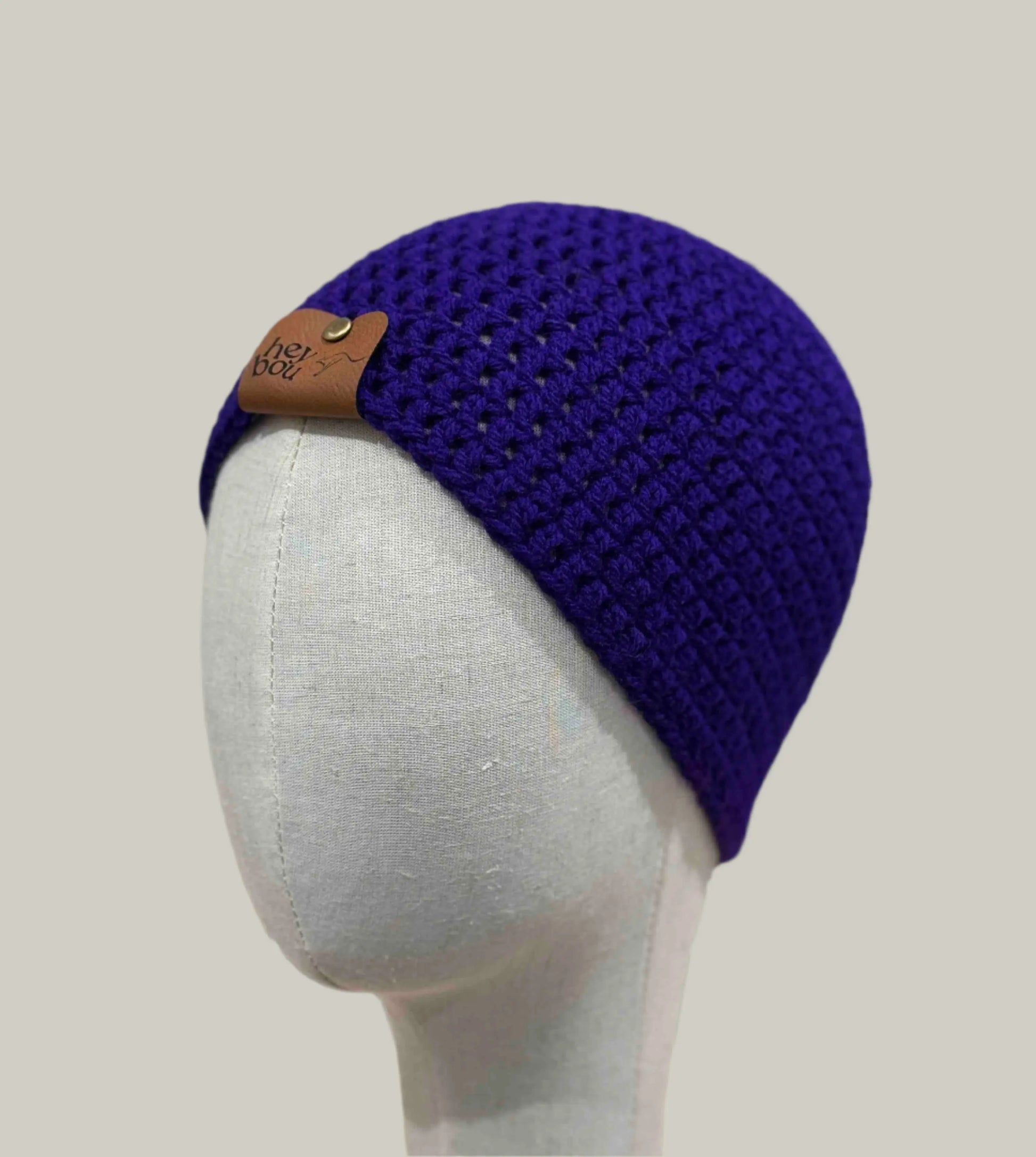 Purple Double Crochet Adult Beanie 47-57cm H 19cm HeyBou