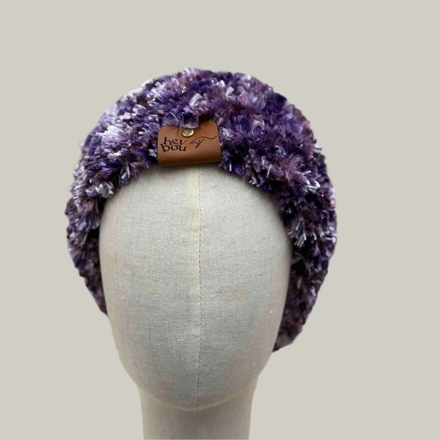 Purple Fluffy Knitted XL Adult Beanie 59-75cm H 19cm HeyBou - Made by Lisa