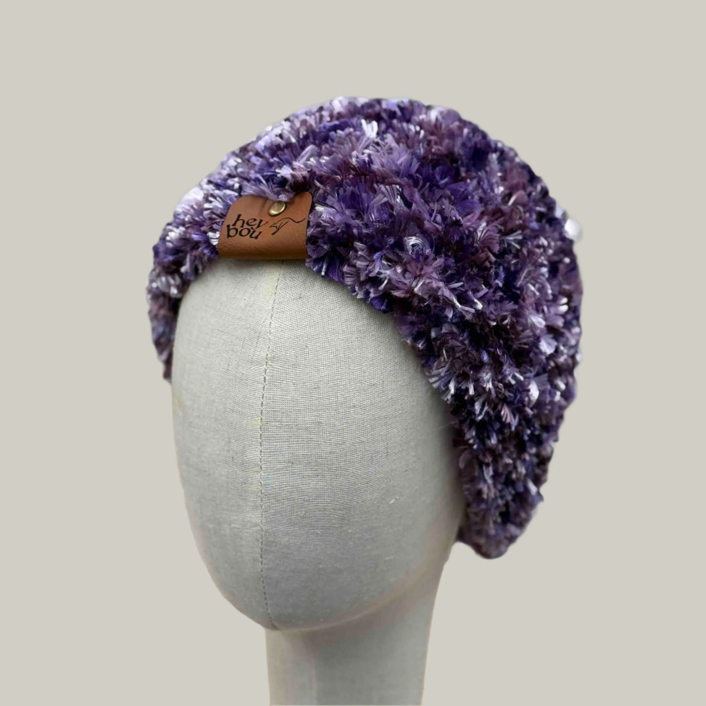 Purple Fluffy Knitted XL Adult Beanie 59-75cm H 19cm HeyBou - Made by Lisa