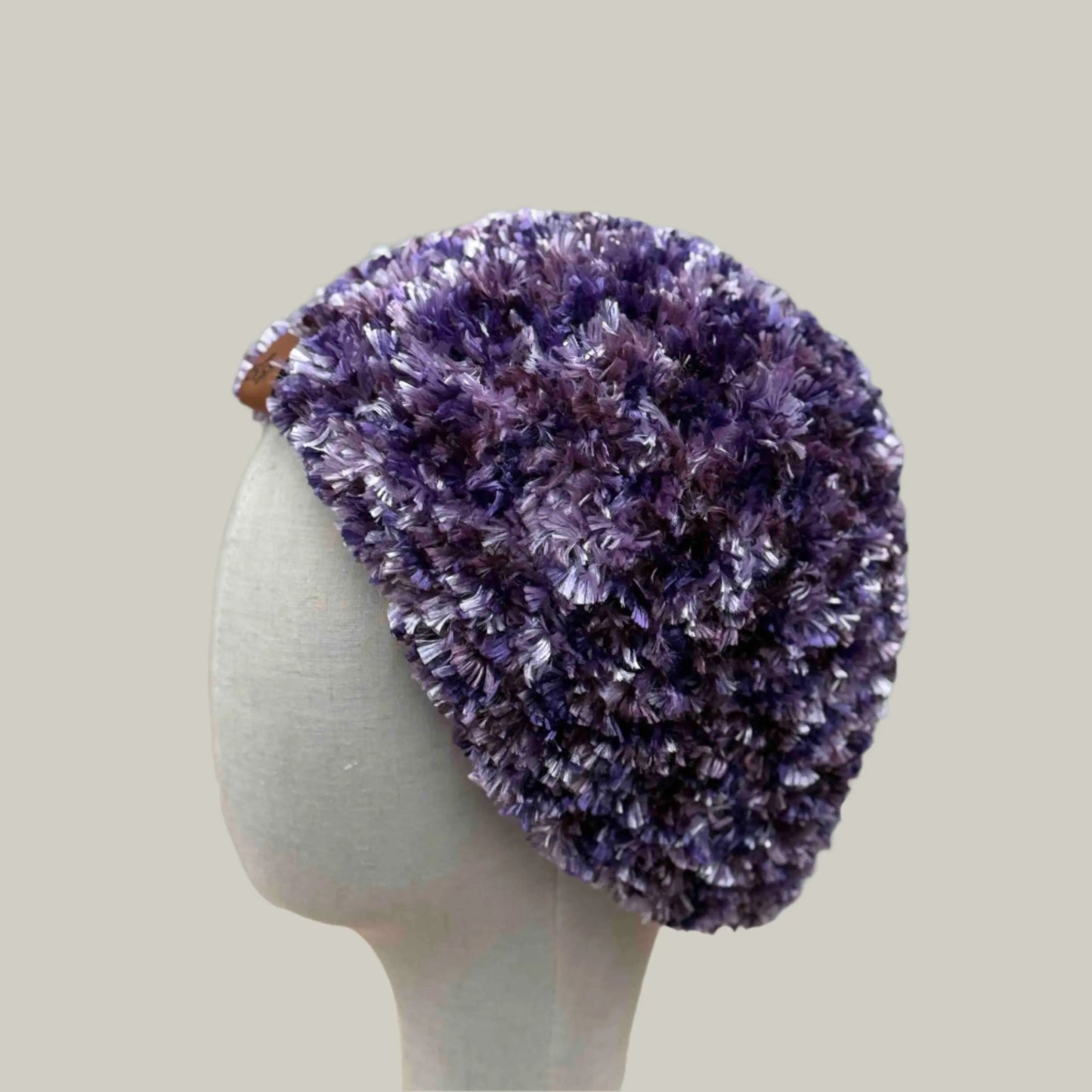 Purple Fluffy Knitted XL Adult Beanie 59-75cm H 19cm HeyBou - Made by Lisa