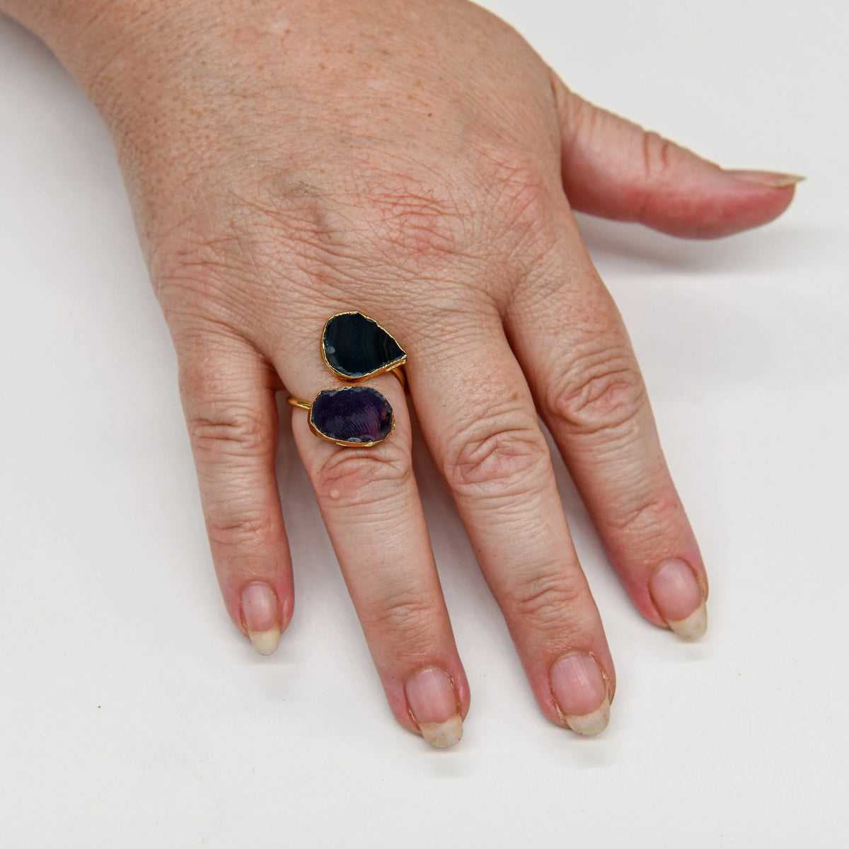 Gold Plated Purple and Green Agate Ring Hey Bou