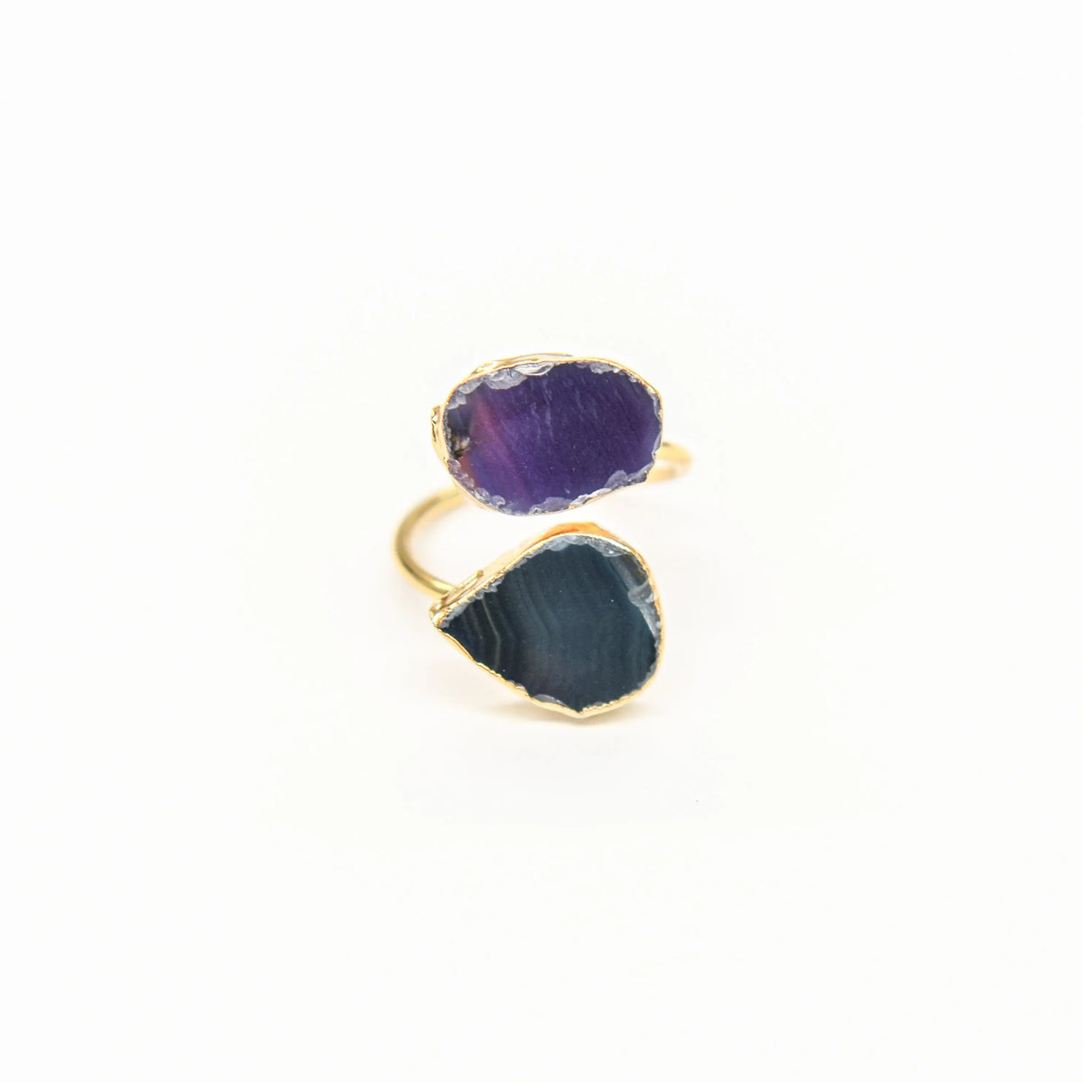 Gold Plated Purple and Green Agate Ring Hey Bou