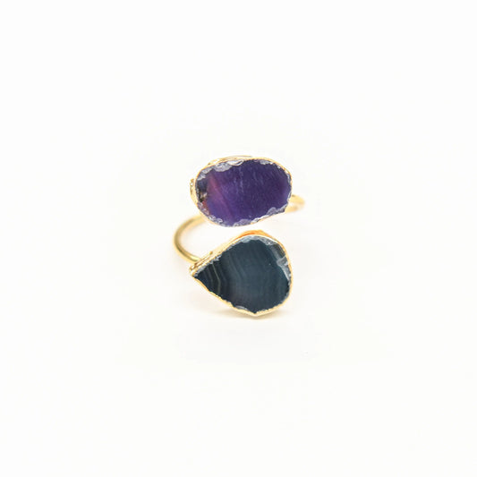 Gold Plated Purple and Green Agate Ring Hey Bou